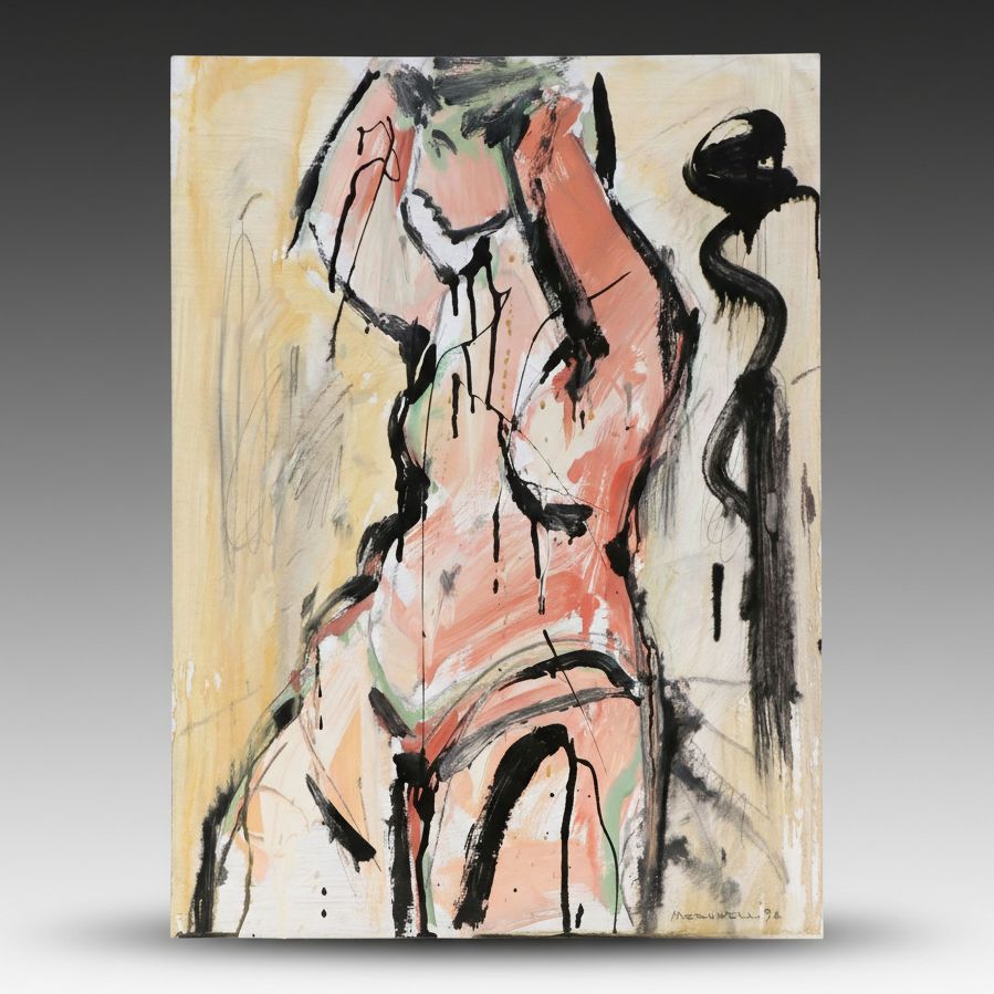 Jack Meanwell Abstract Oil Painting of Standing Figure, 1994