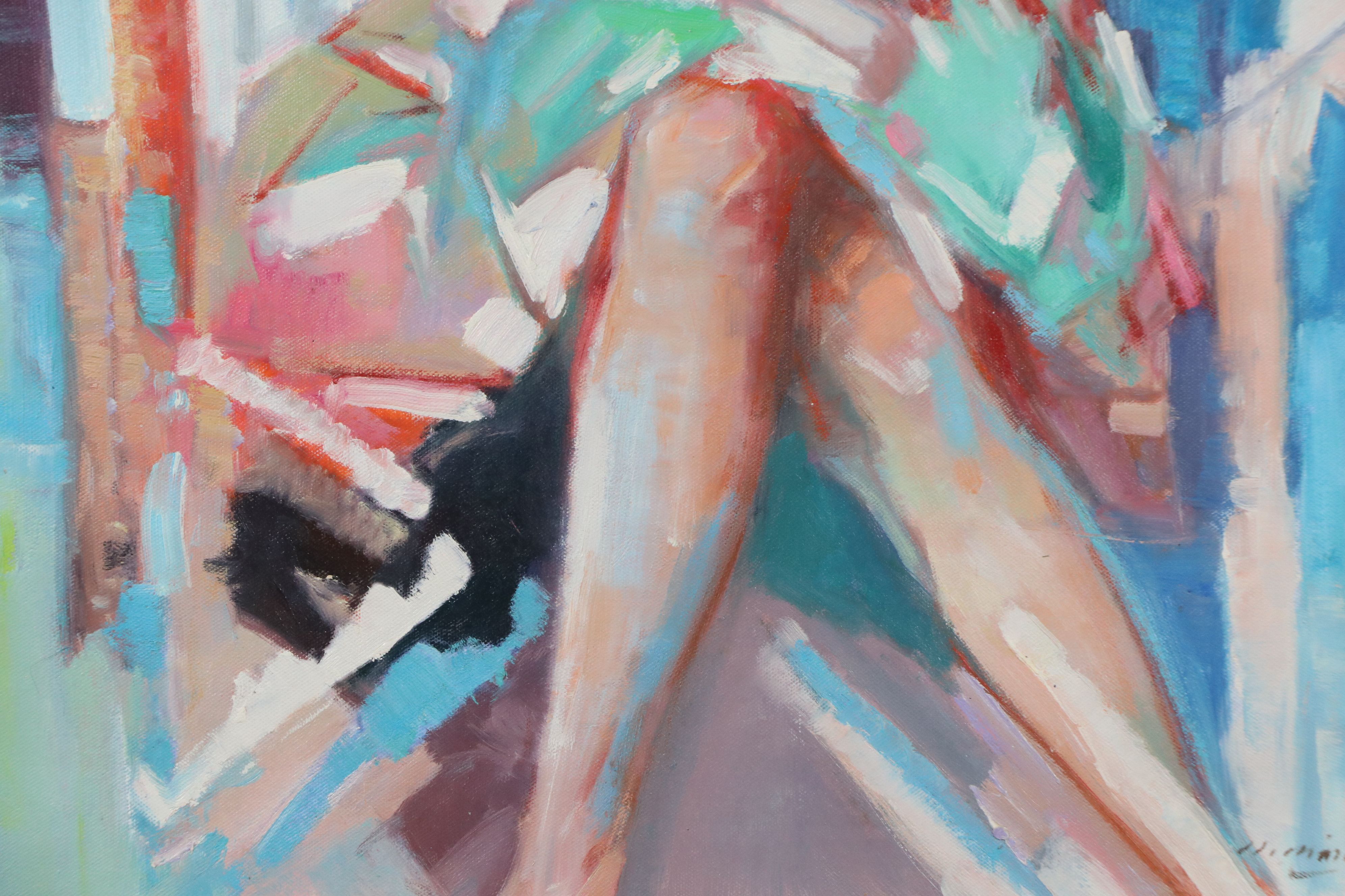 N. Ming Oil Painting of Seated Woman, 21st Century