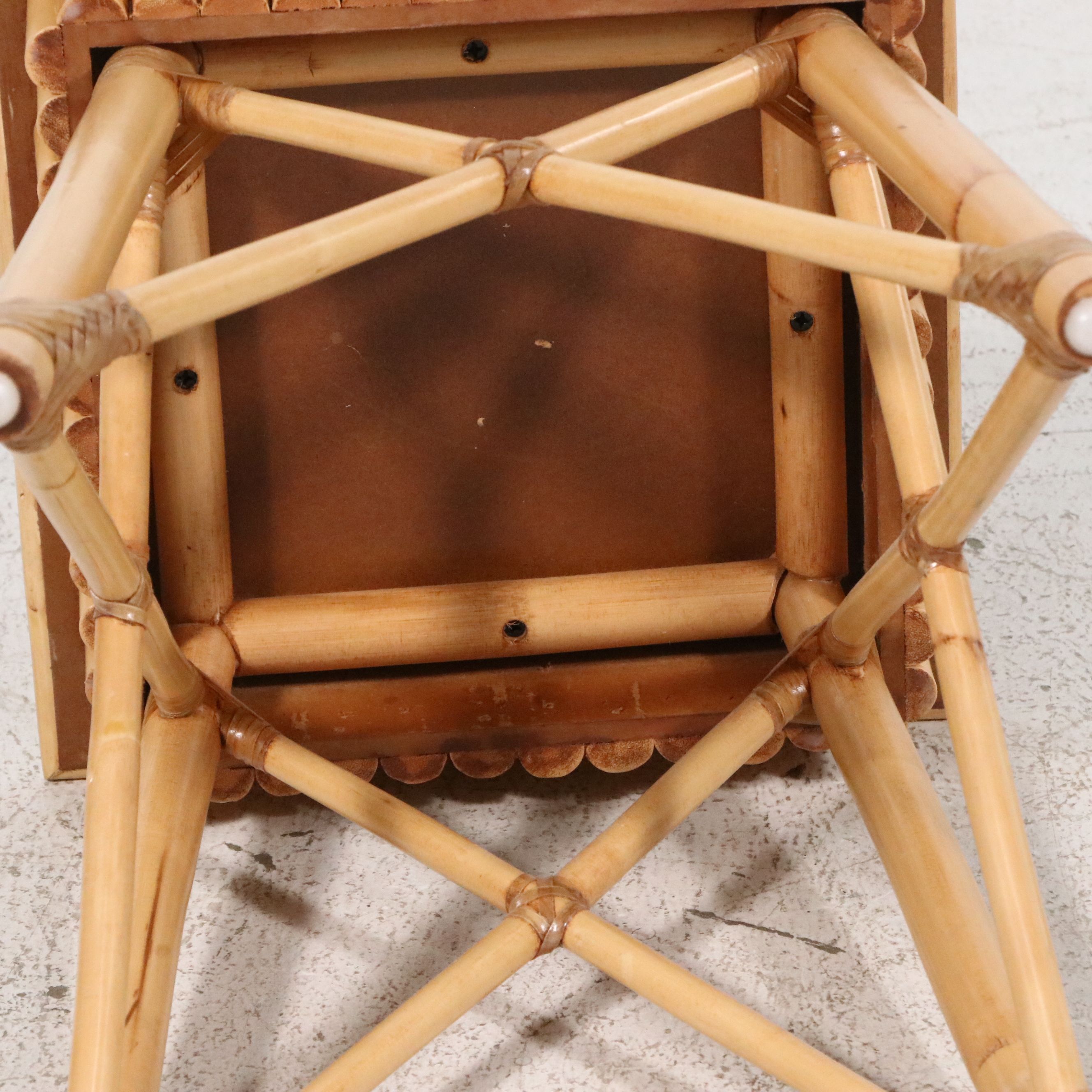 Pair of Mid-Century Style Bamboo and Rattan X-Base End Tables/Stools