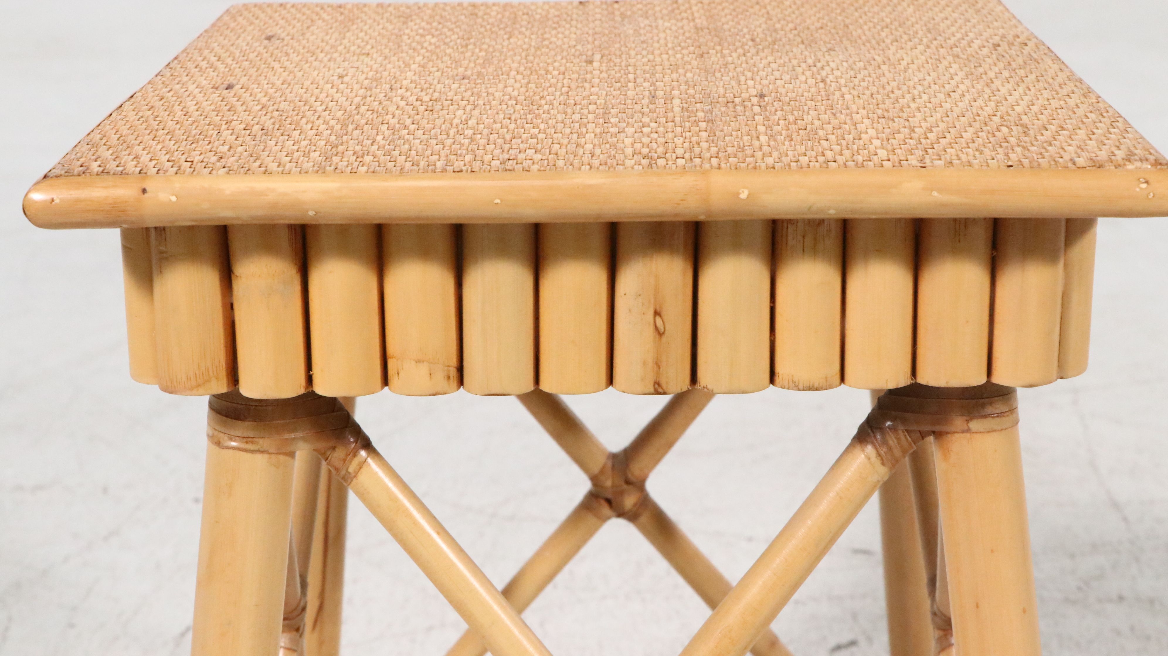 Pair of Mid-Century Style Bamboo and Rattan X-Base End Tables/Stools