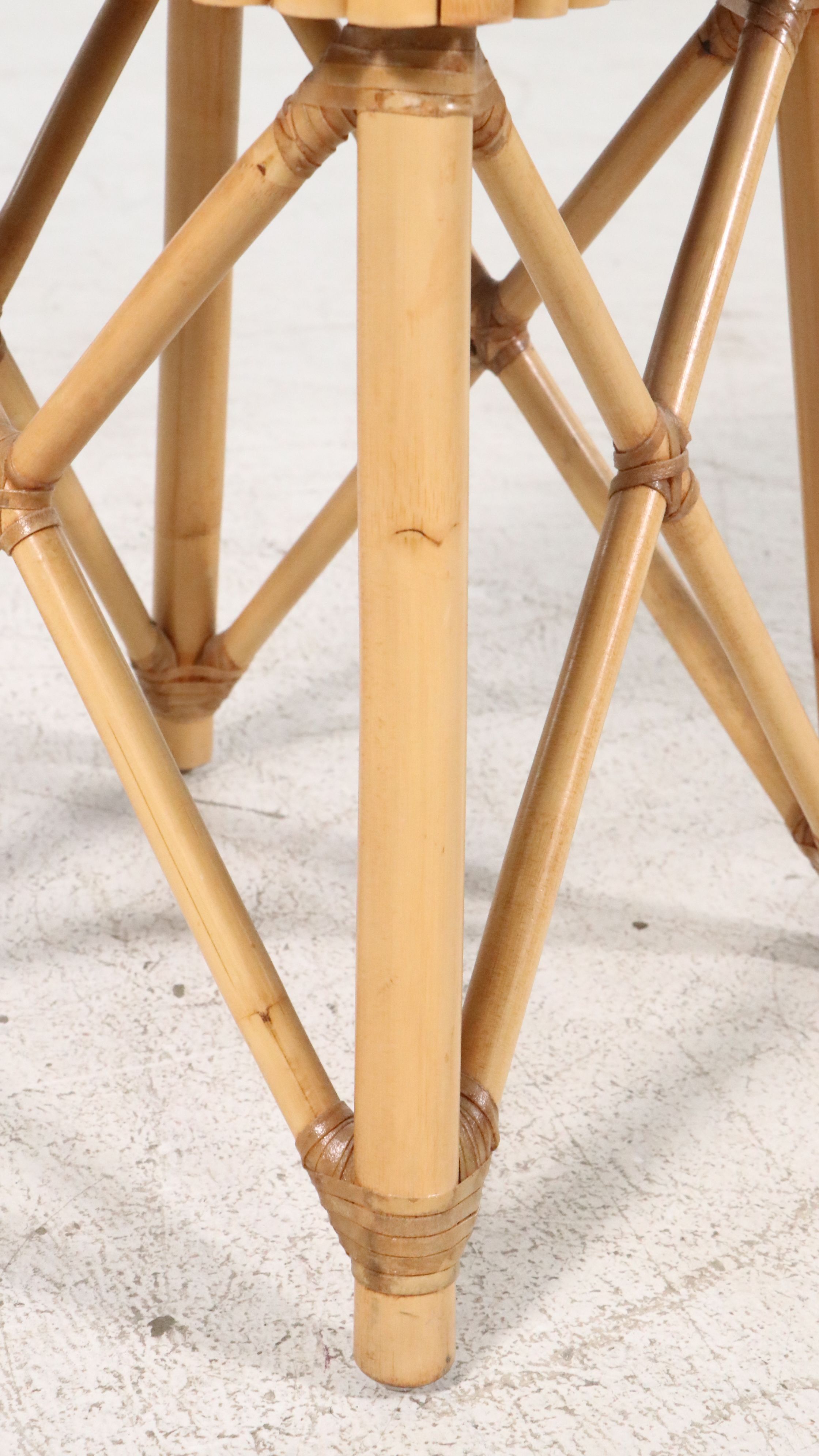 Pair of Mid-Century Style Bamboo and Rattan X-Base End Tables/Stools