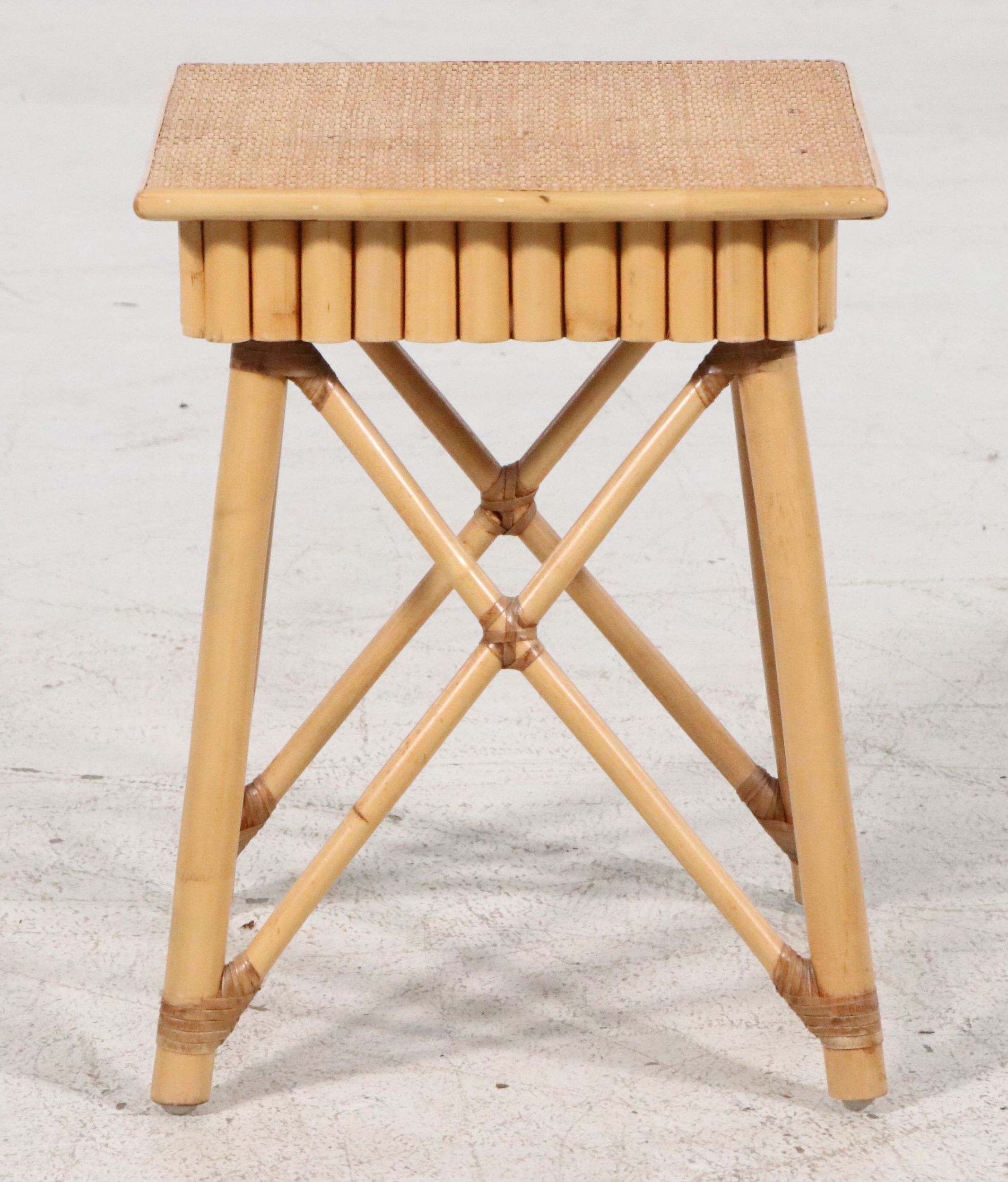 Pair of Mid-Century Style Bamboo and Rattan X-Base End Tables/Stools