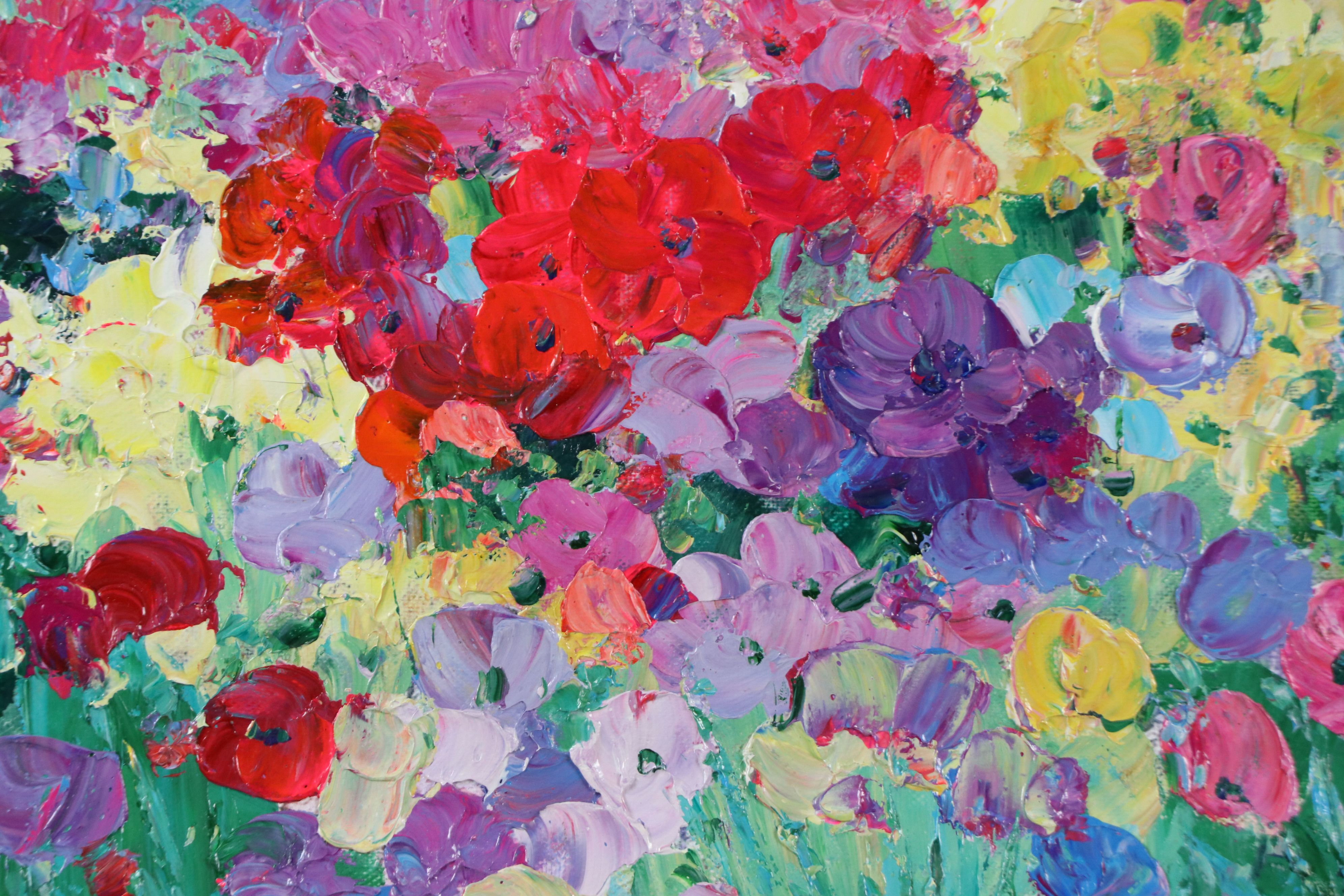 Ping Impasto Acrylic Painting of Field of Flowers, 21st Century