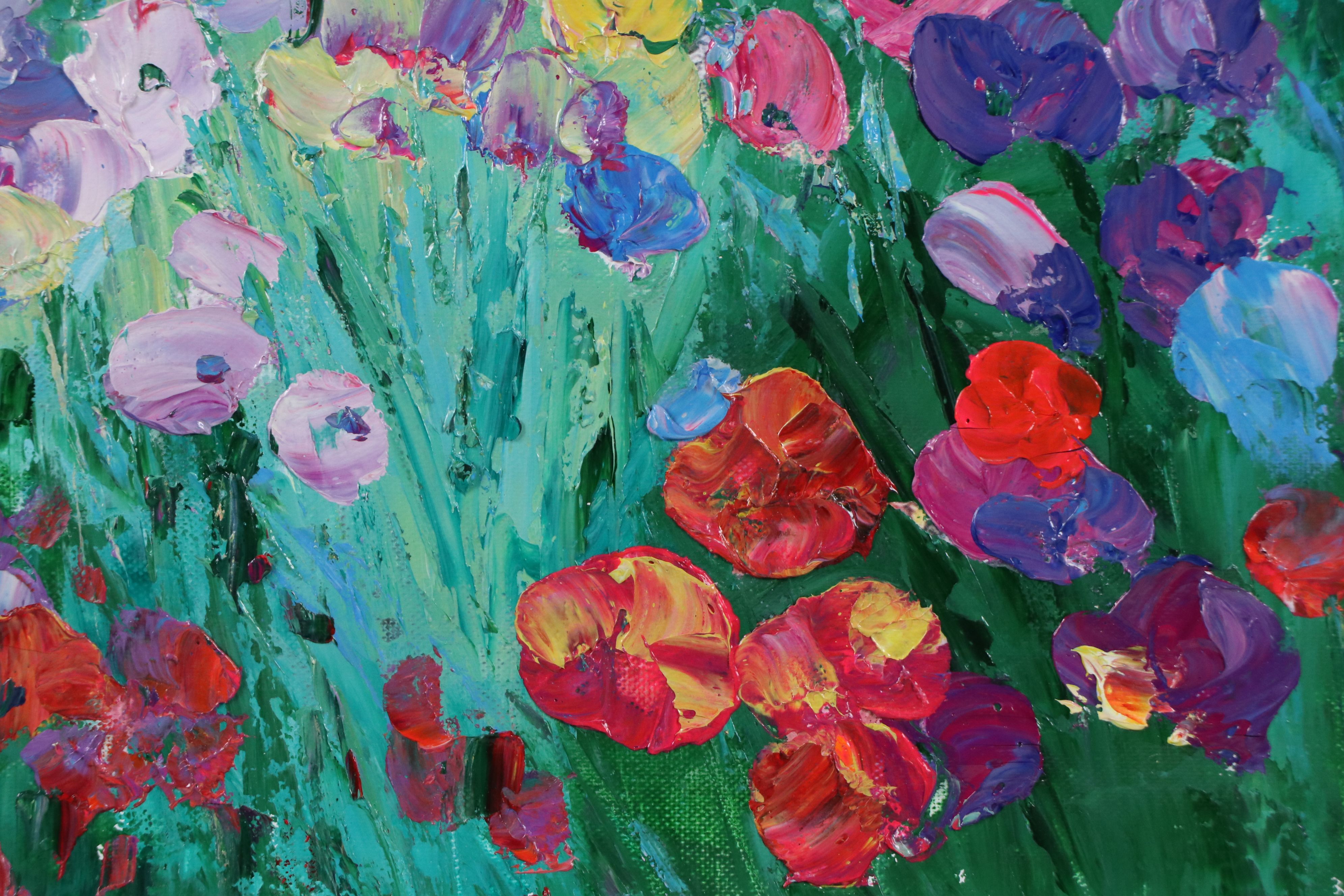 Ping Impasto Acrylic Painting of Field of Flowers, 21st Century