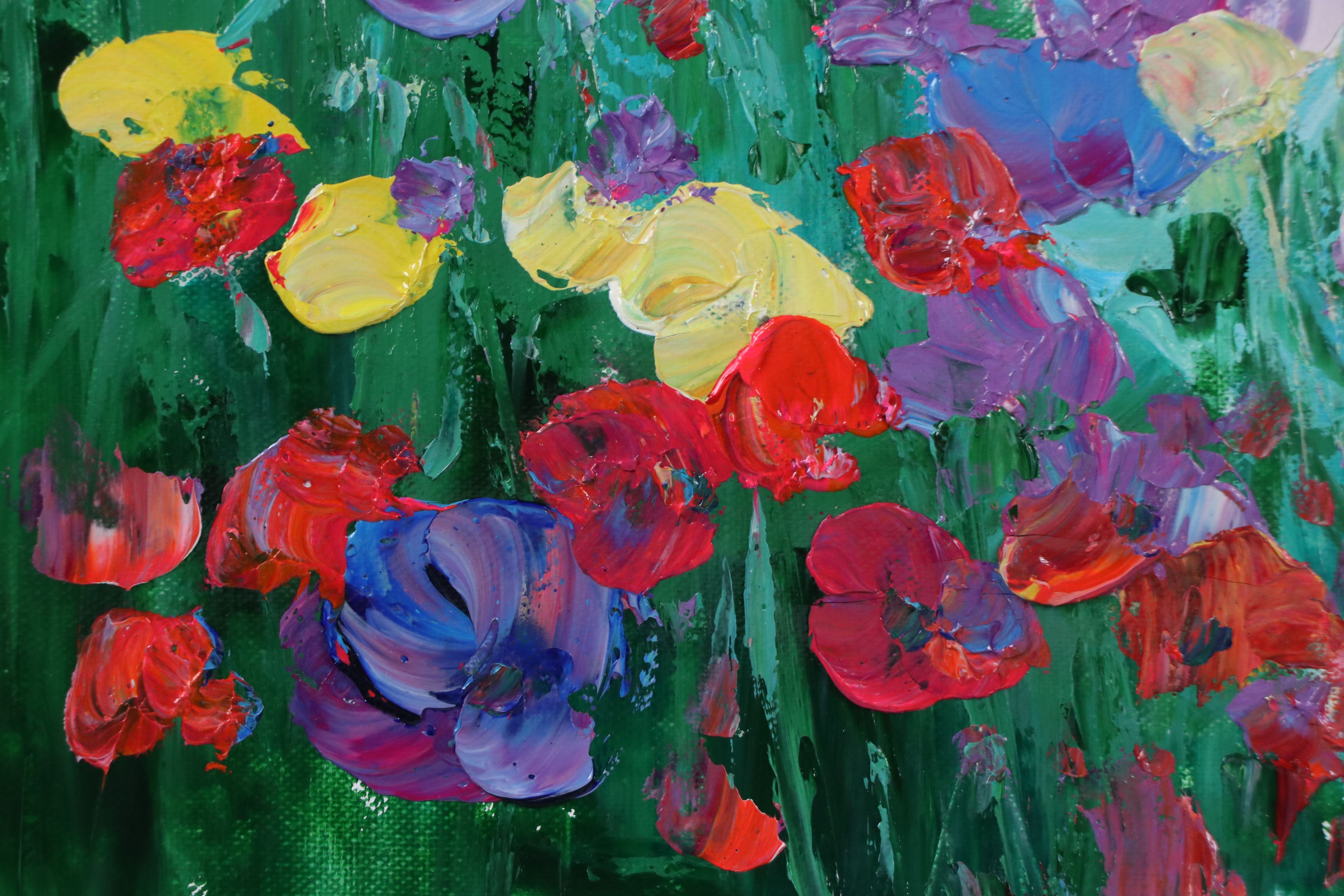 Ping Impasto Acrylic Painting of Field of Flowers, 21st Century