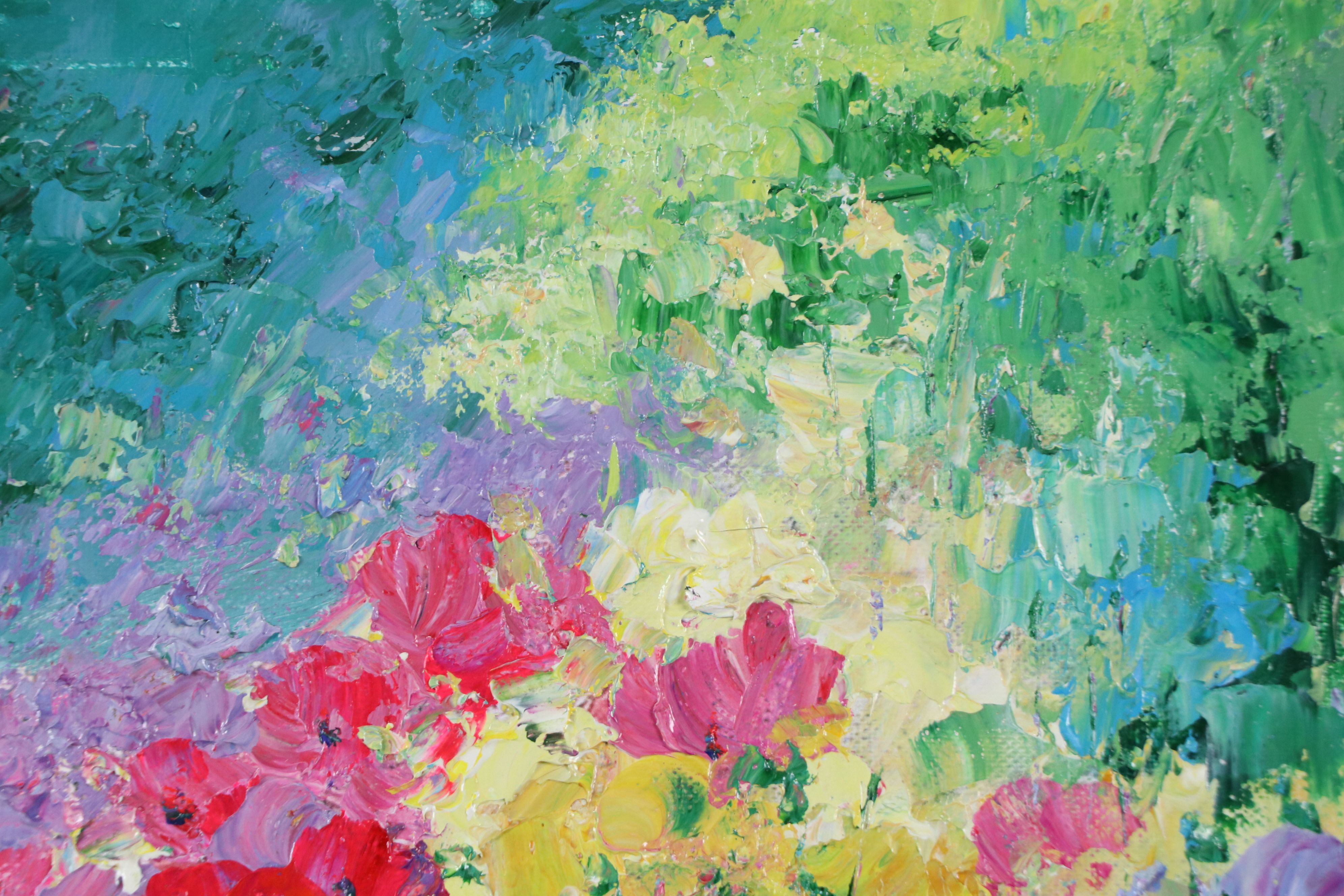 Ping Impasto Acrylic Painting of Field of Flowers, 21st Century