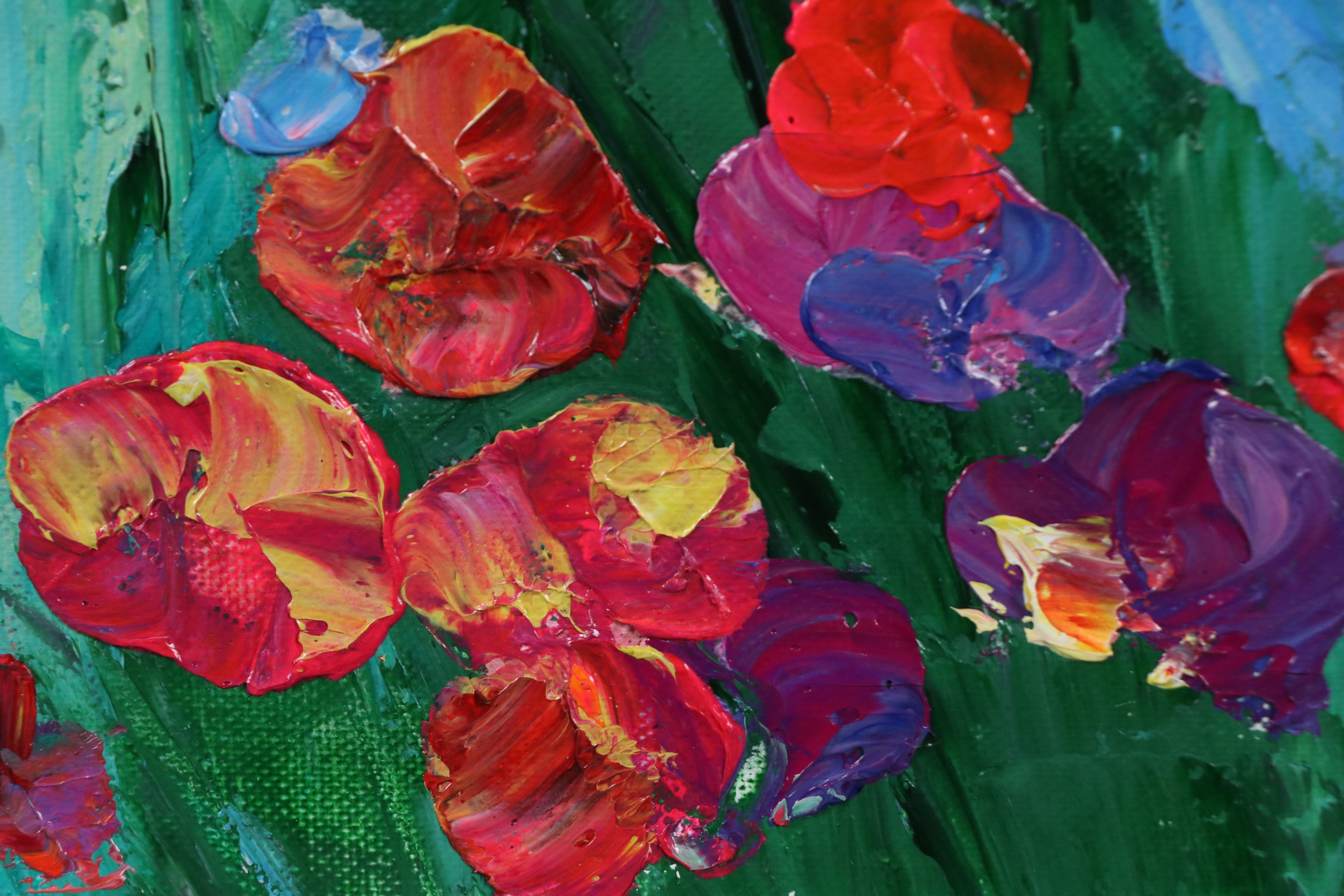 Ping Impasto Acrylic Painting of Field of Flowers, 21st Century