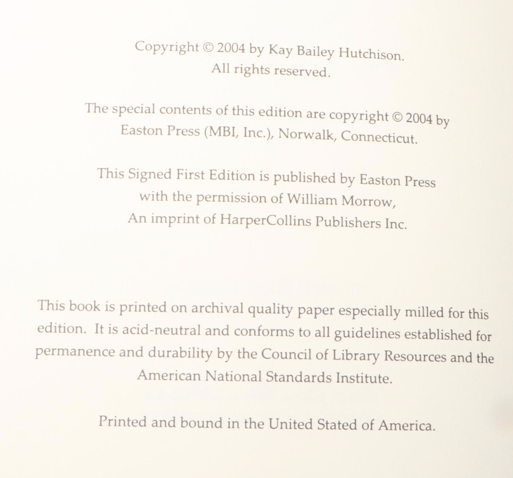 Signed First Edition "American Heroines" by Kay Bailey Hutchison and More Books