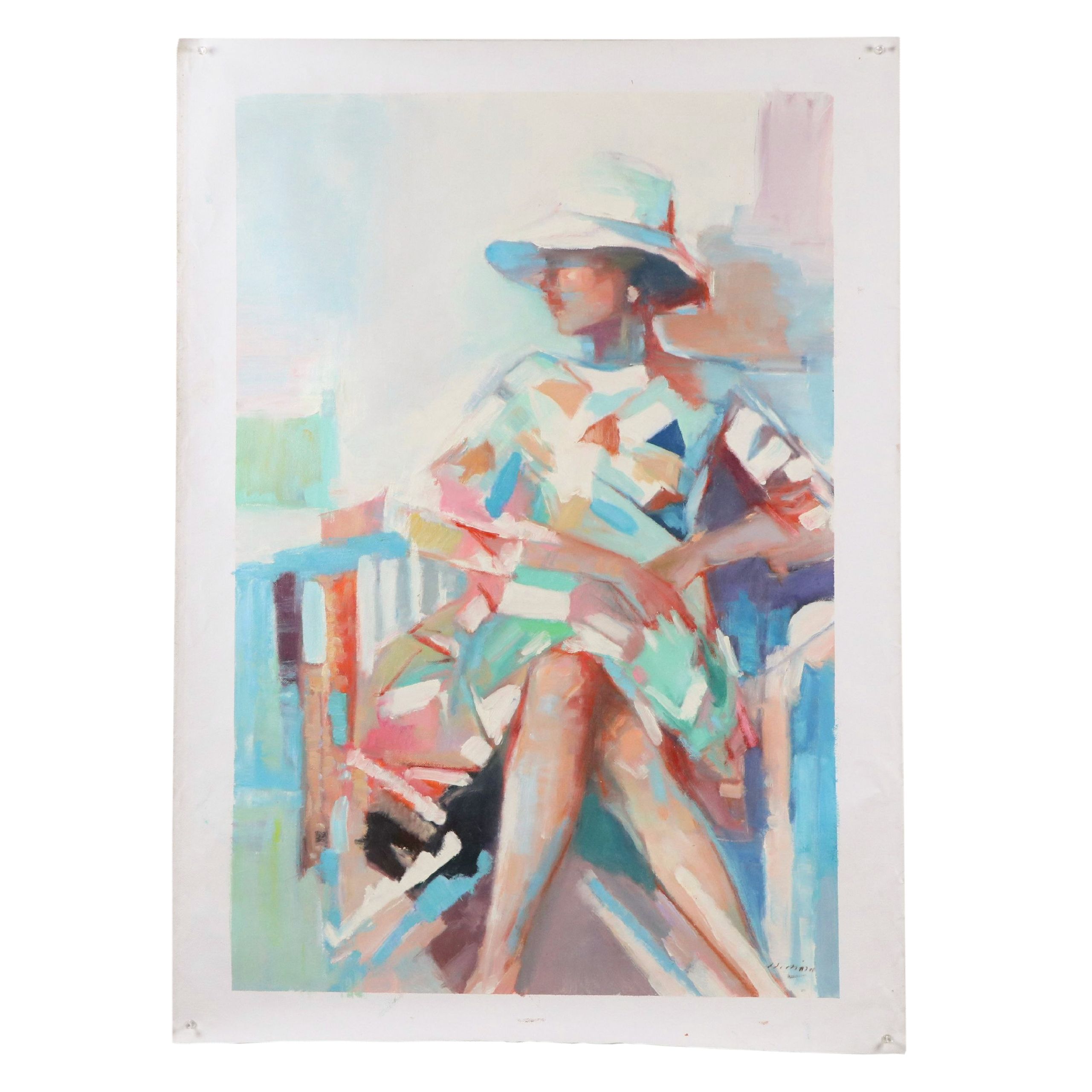 N. Ming Oil Painting of Seated Woman, 21st Century