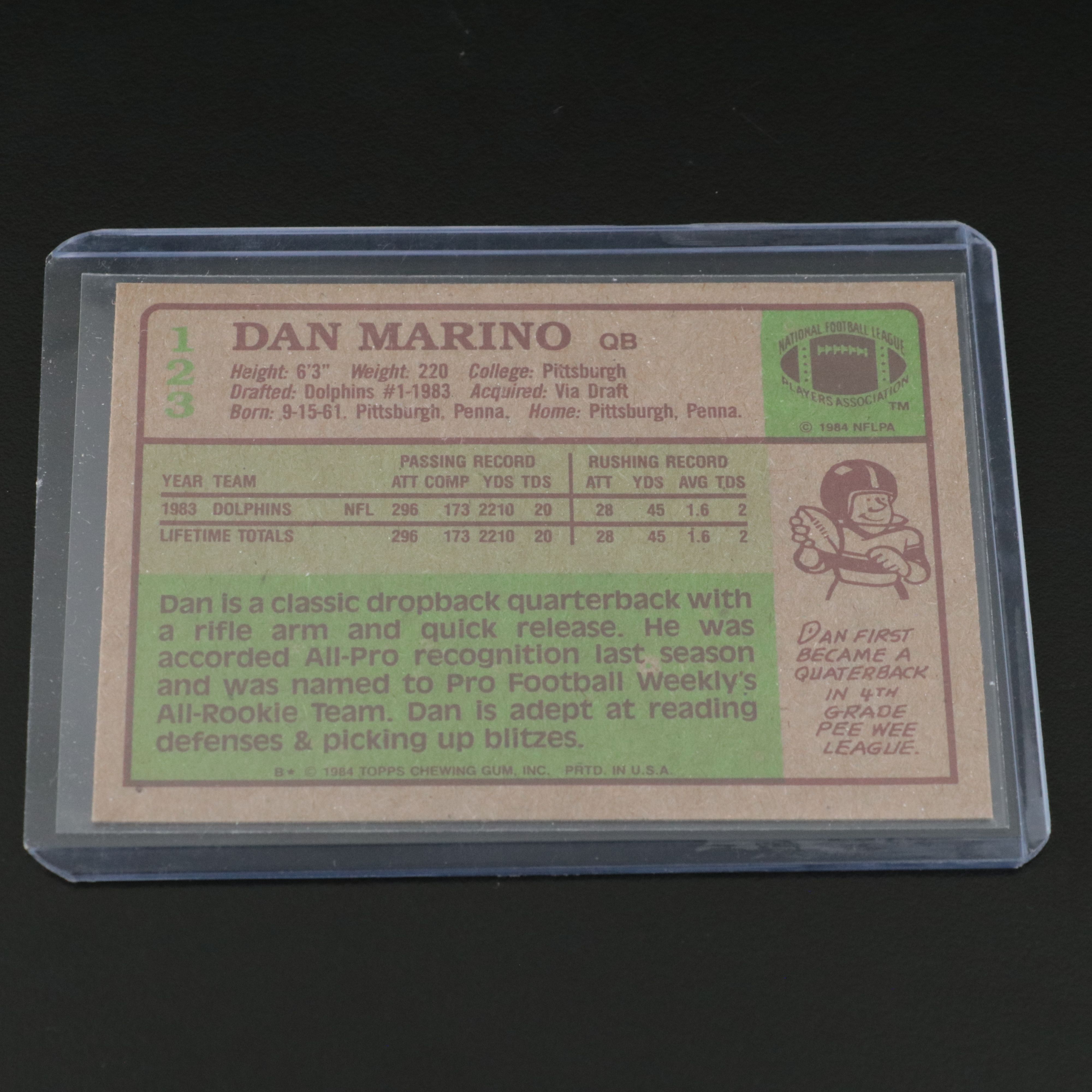 1984 Topps Dan Marino Miami Dolphins Rookie Football Cards
