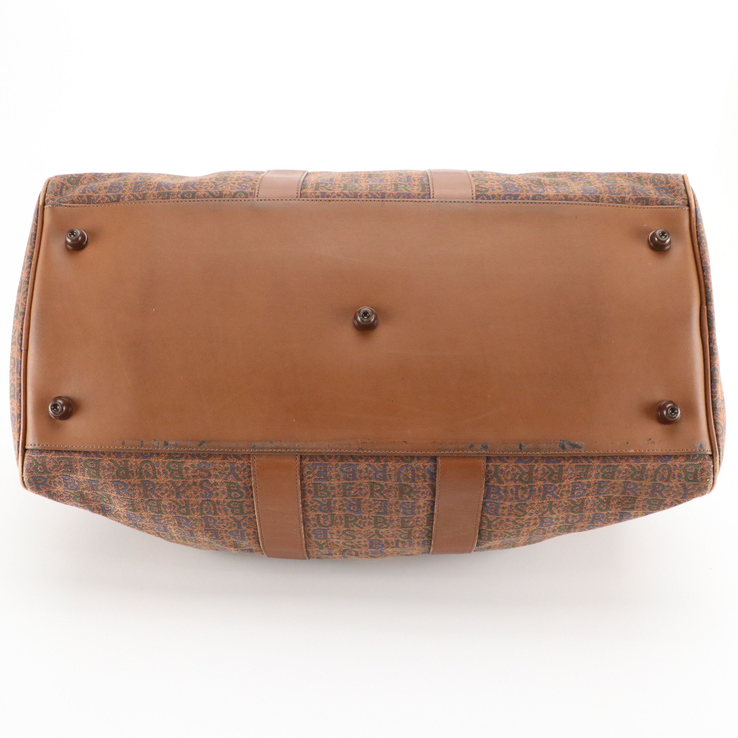 Burberrys Vintage Weekend Duffel Bag in Jacquard Canvas and Brown Leather Trim