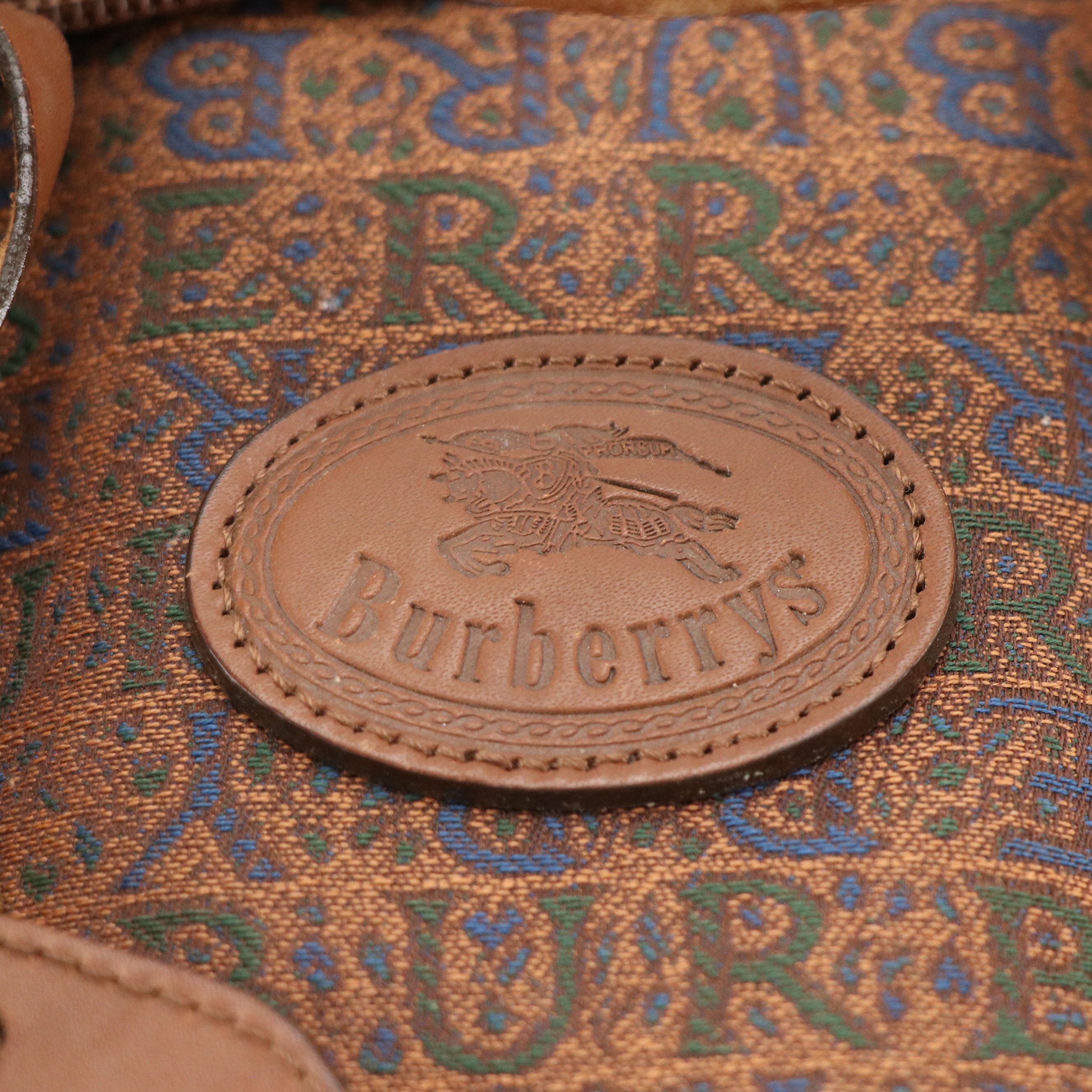 Burberrys Vintage Weekend Duffel Bag in Jacquard Canvas and Brown Leather Trim