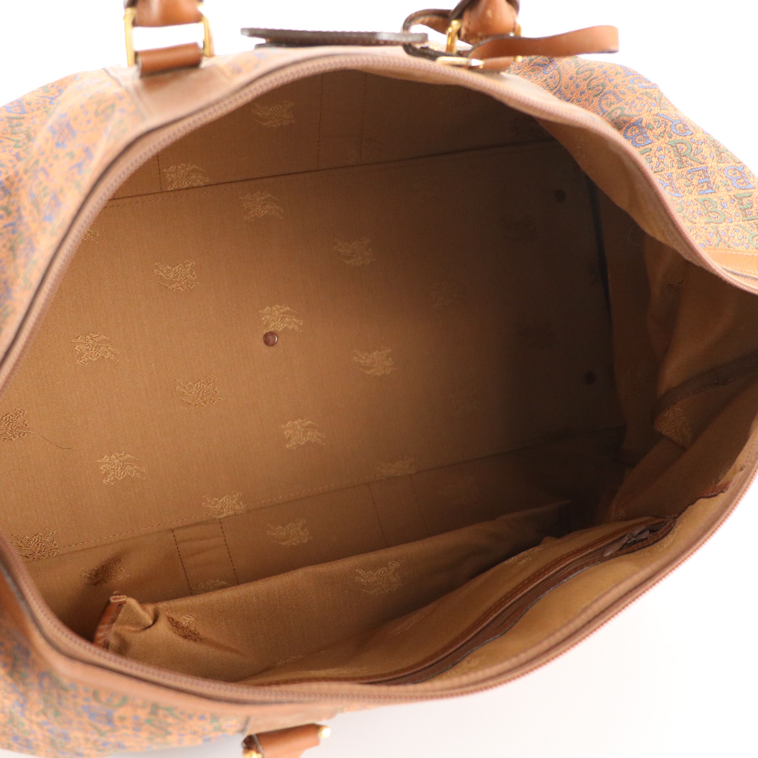 Burberrys Vintage Weekend Duffel Bag in Jacquard Canvas and Brown Leather Trim