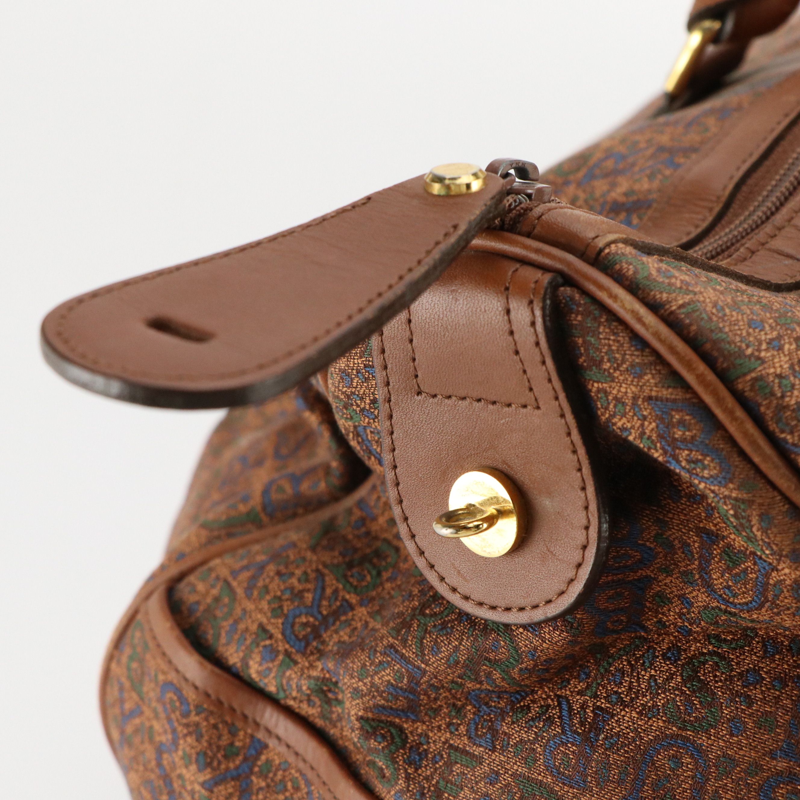 Burberrys Vintage Weekend Duffel Bag in Jacquard Canvas and Brown Leather Trim