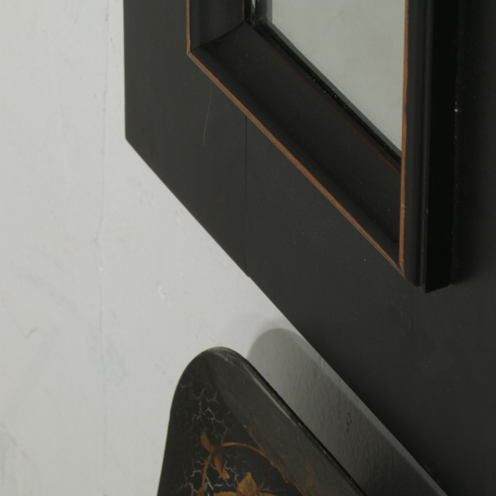 Anglo-Indian Style Black and Gold Toleware Serving Tray with Other Wall Mirror