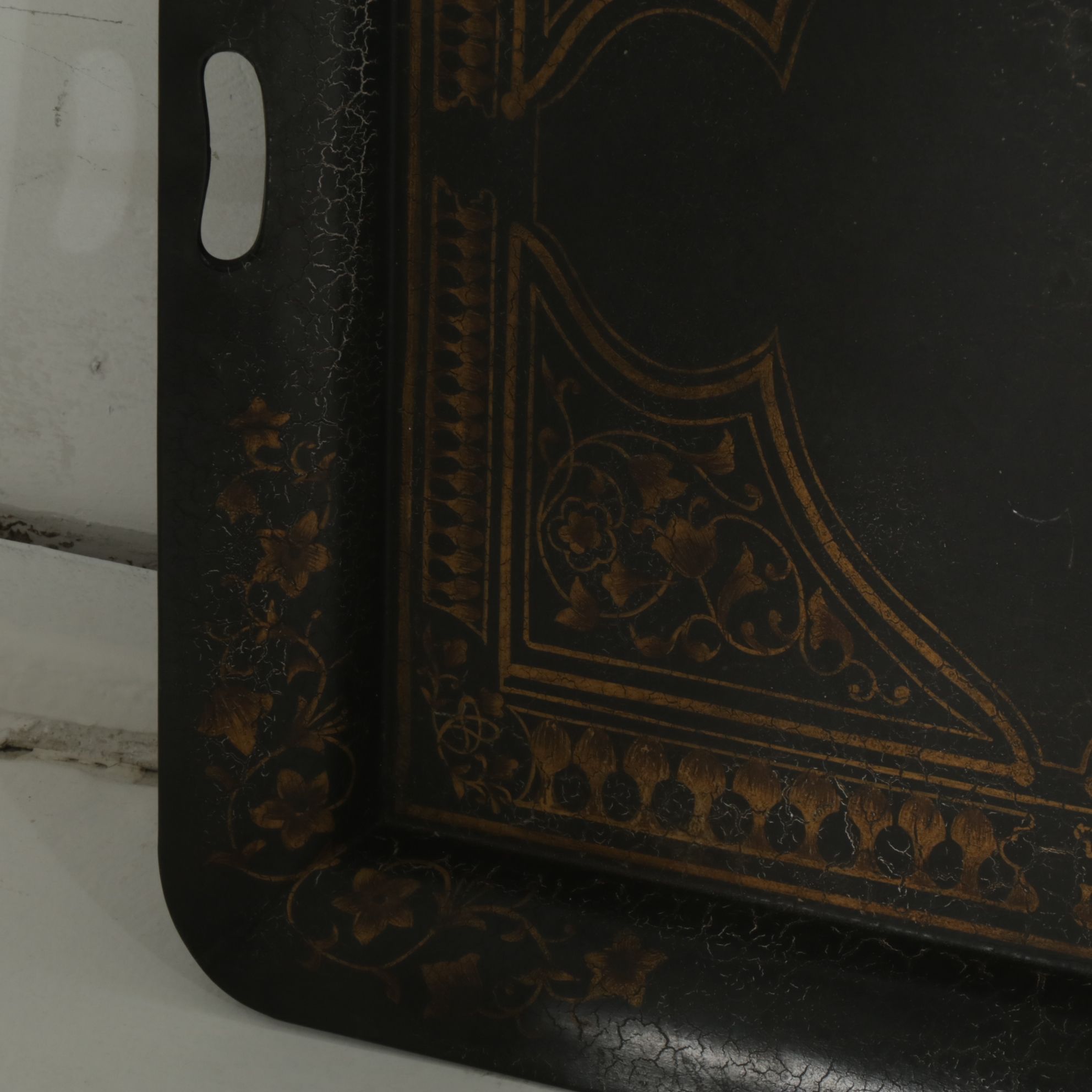 Anglo-Indian Style Black and Gold Toleware Serving Tray with Other Wall Mirror