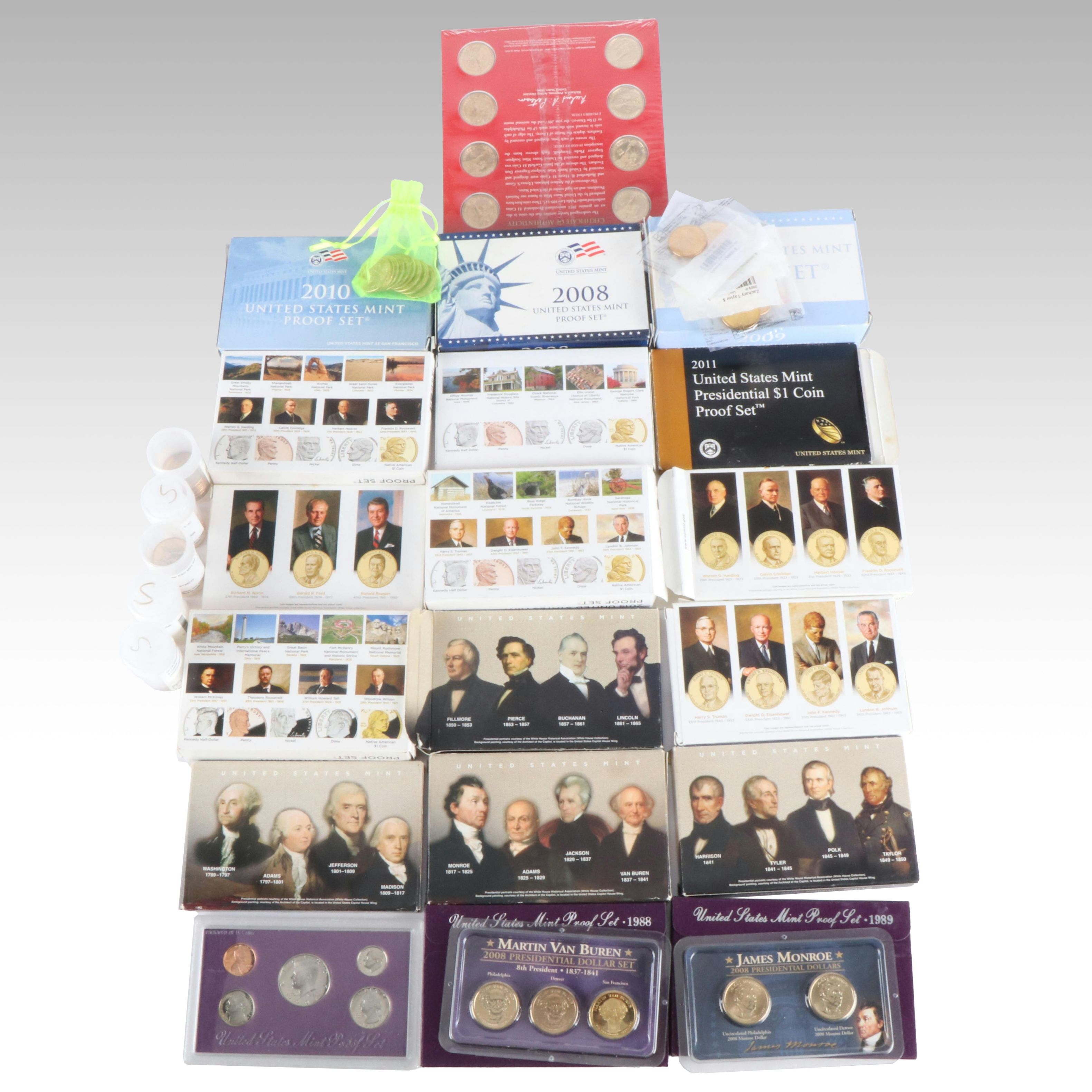 Collection of U.S. Proof Sets and Presidential Dollars