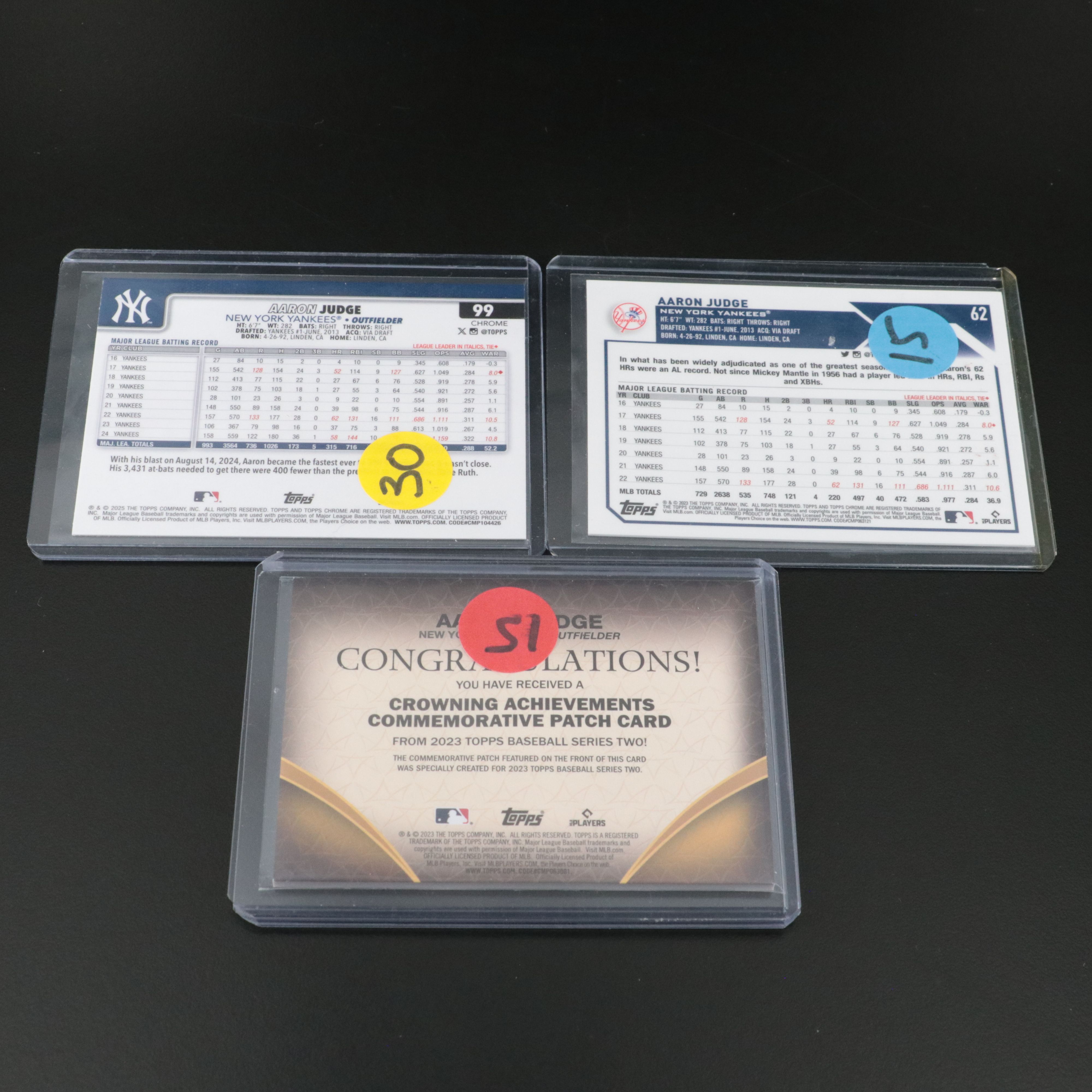 Mike Trout and Aaron Judge Baseball Cards with Relic, Serial Numbered, and More