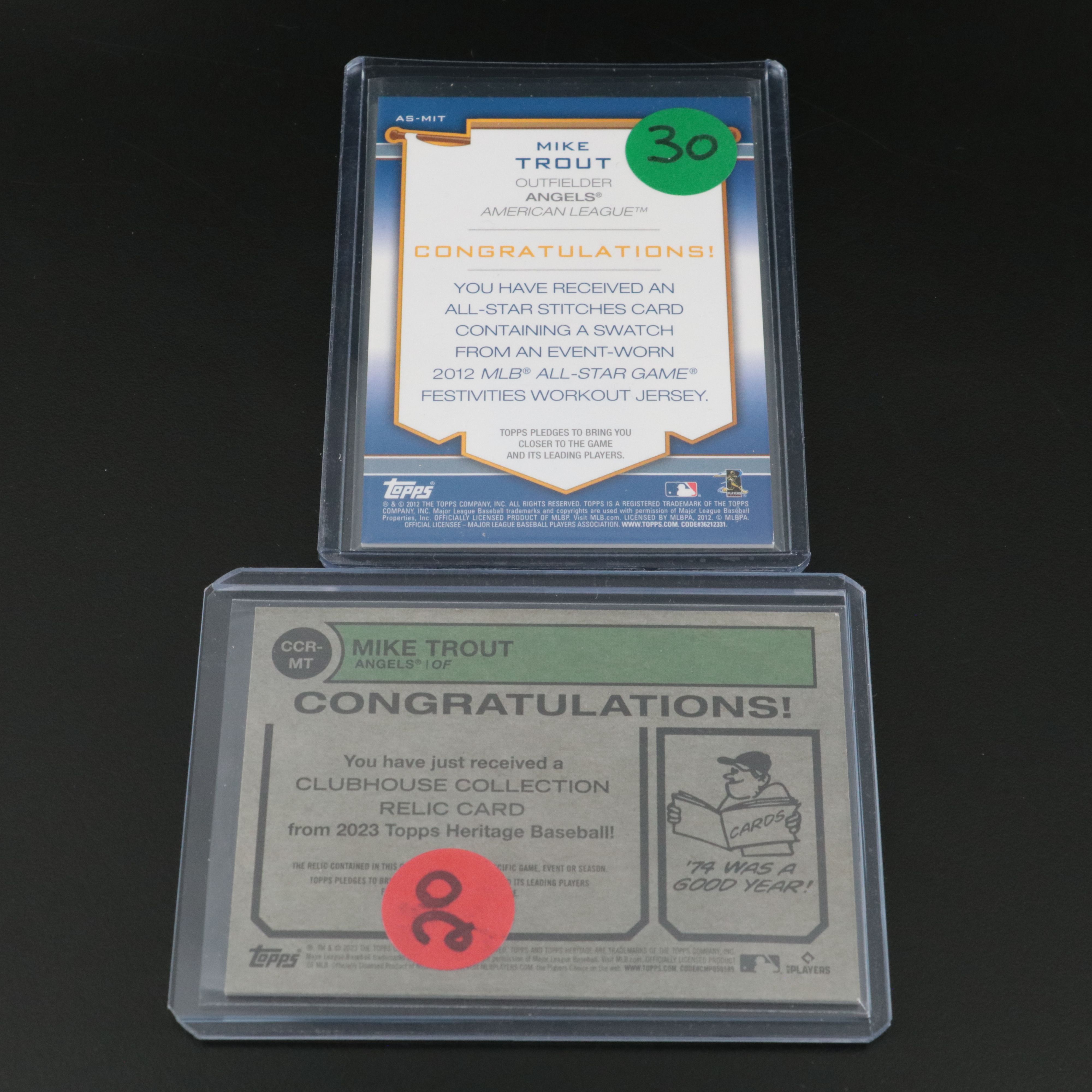 Mike Trout and Aaron Judge Baseball Cards with Relic, Serial Numbered, and More