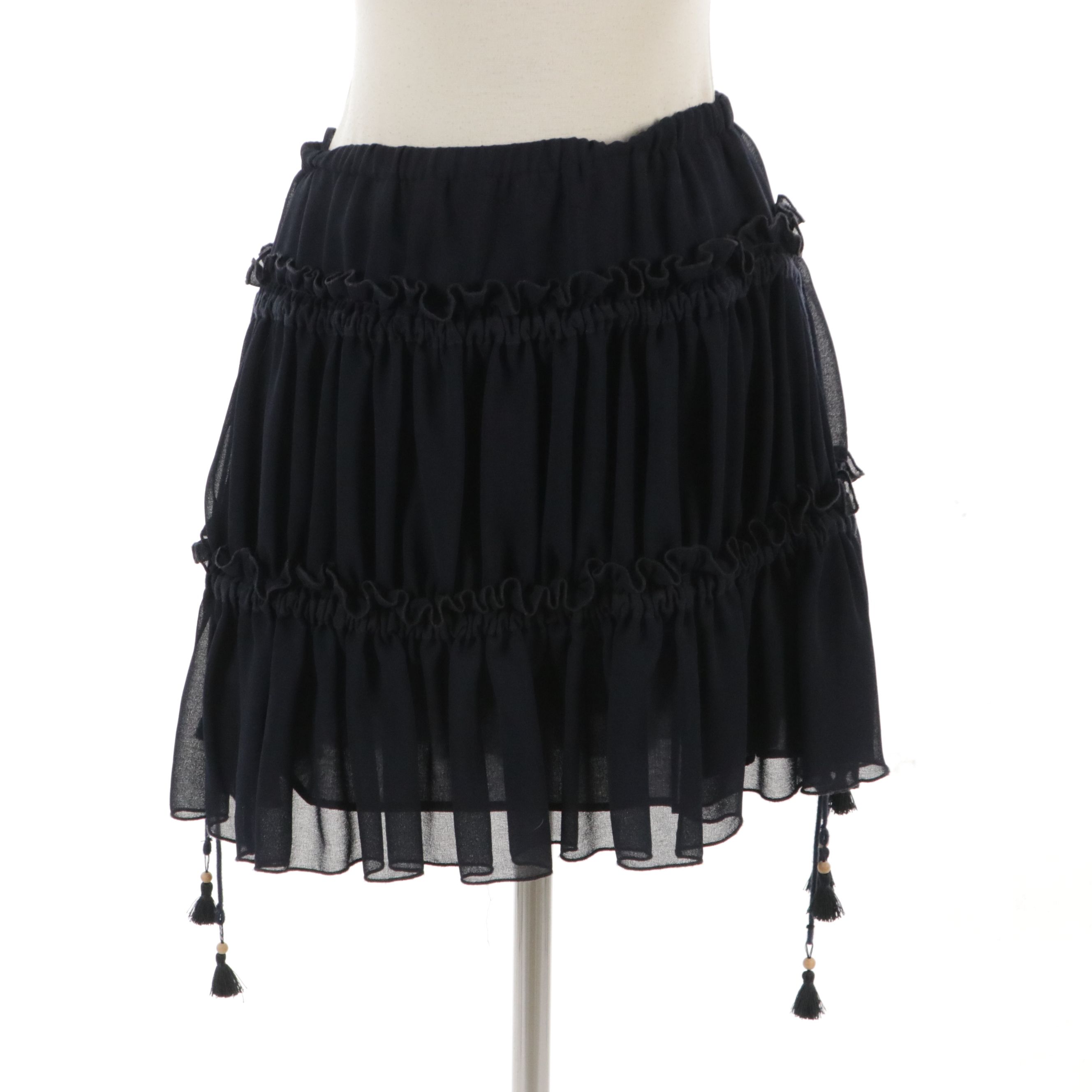 Nili Lotan Tye Dye Silk Halter Dress and See by Chloé Navy Ruffled Cotton Skirt