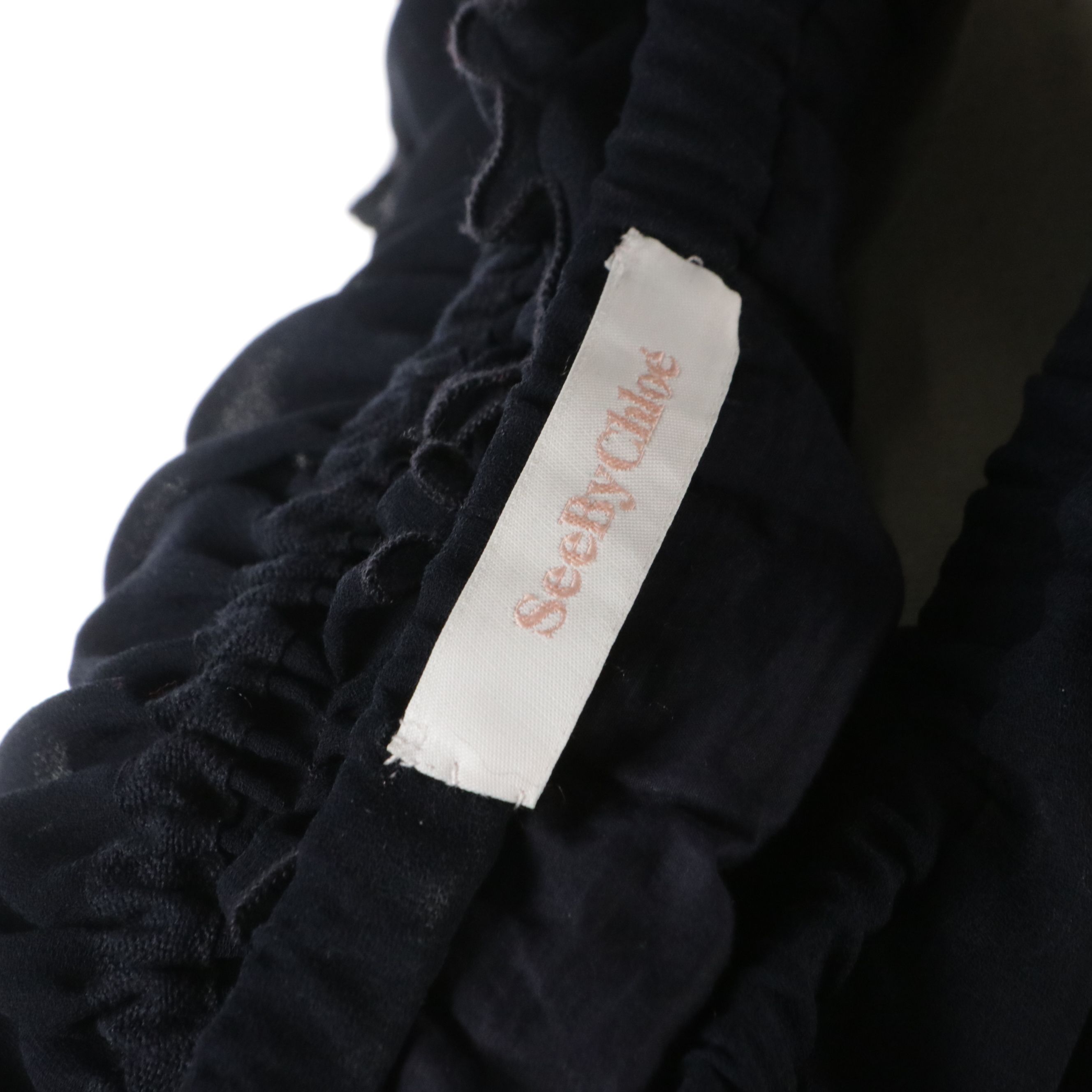 Nili Lotan Tye Dye Silk Halter Dress and See by Chloé Navy Ruffled Cotton Skirt