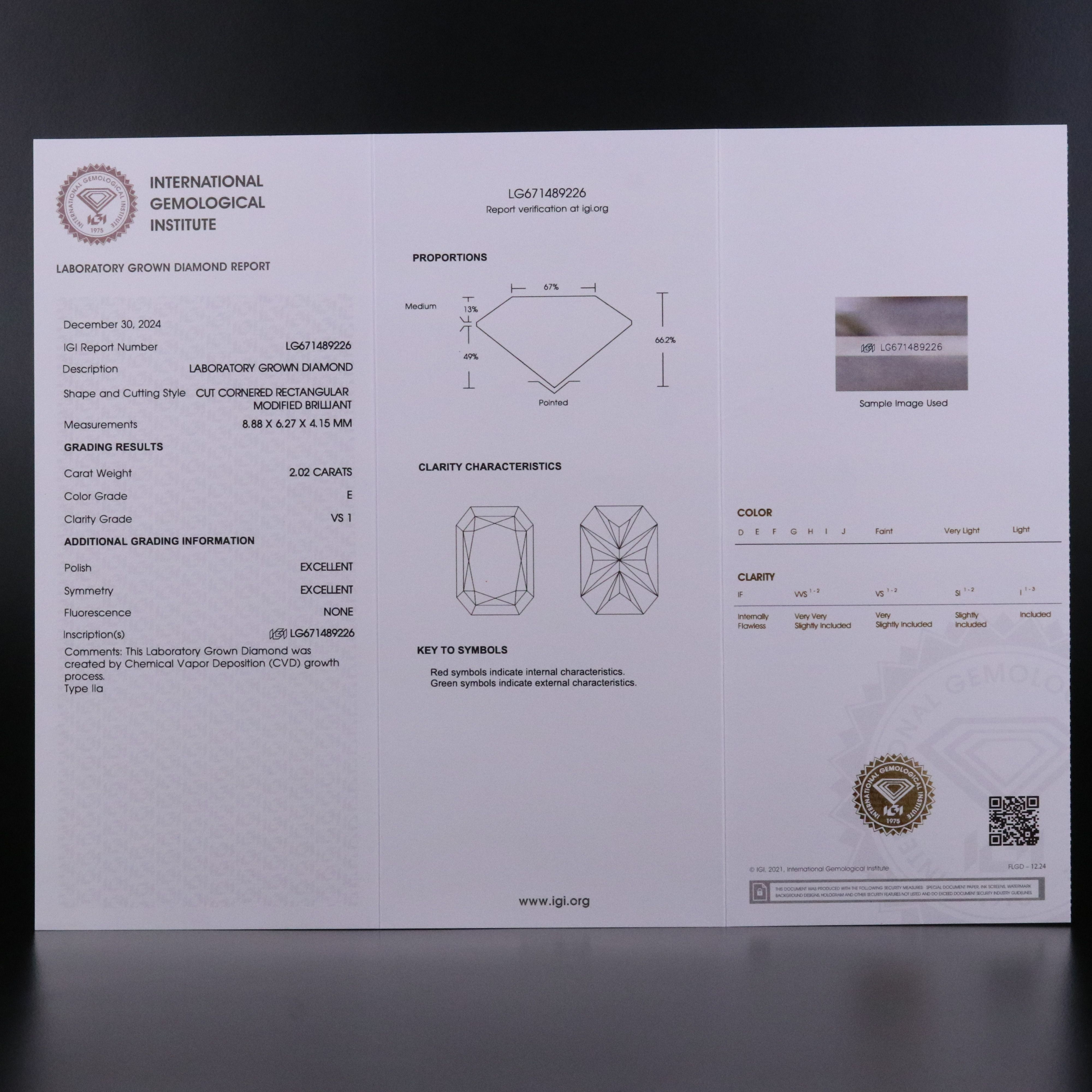 Loose 2.02 CT Lab Grown Diamond with IGI Report