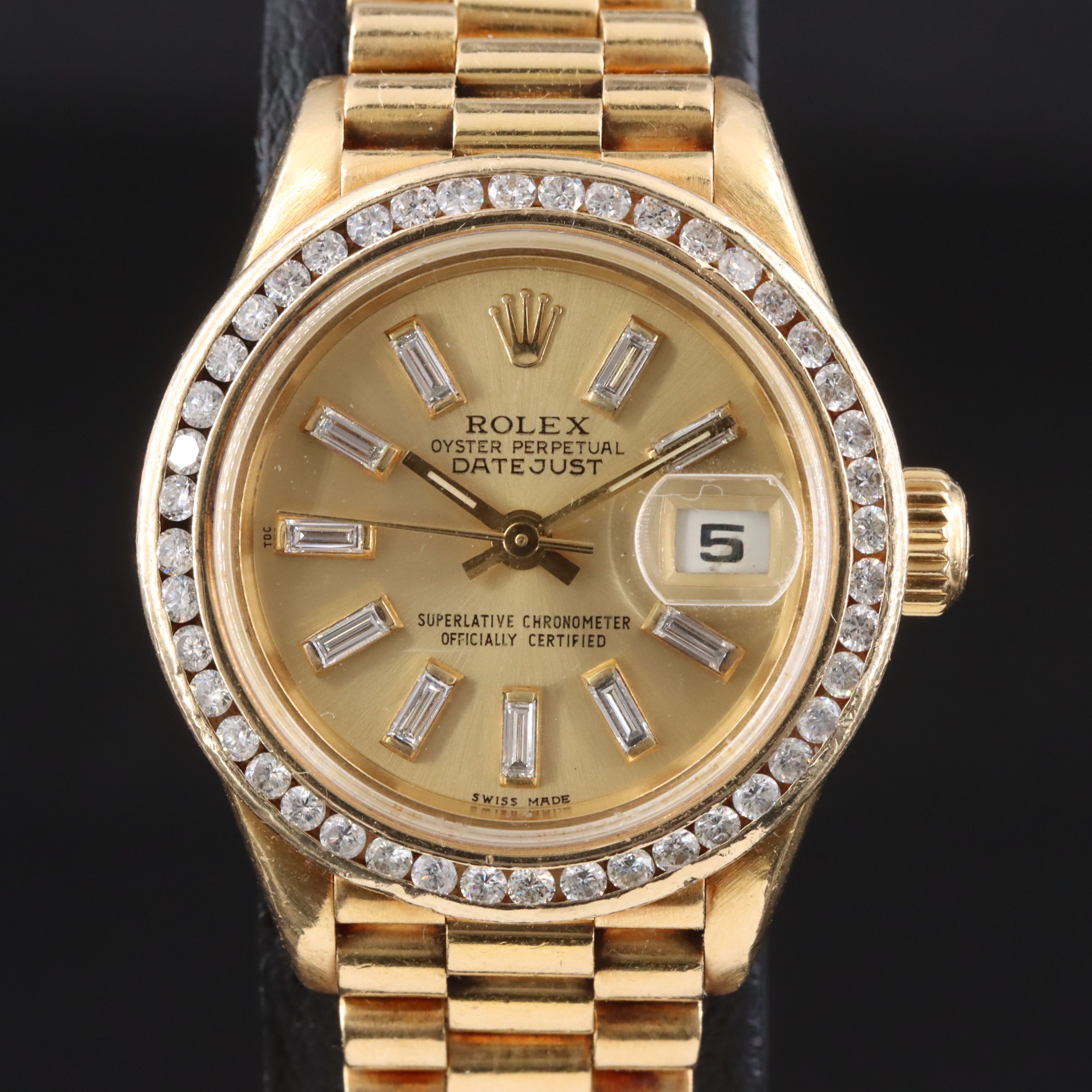 1999 Rolex Custom 1.02ctw. Diamond Dial & Bezel 18K Datejust Watch