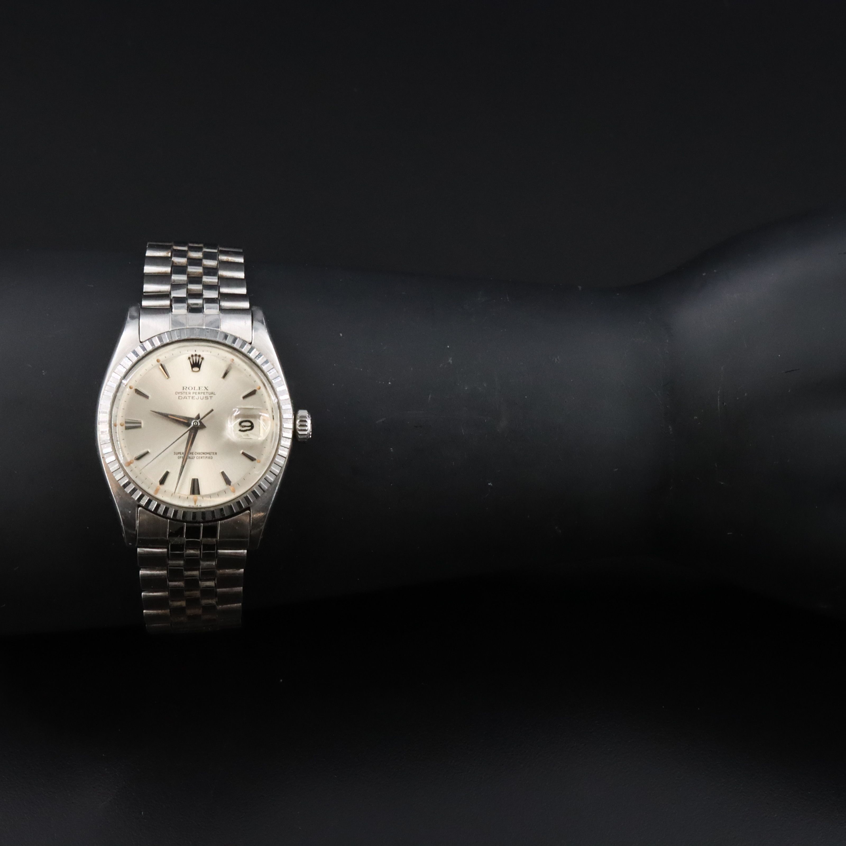 1961 Rolex Oyster Perpetual Engine Turned Bezel Stainless Steel Datejust Watch