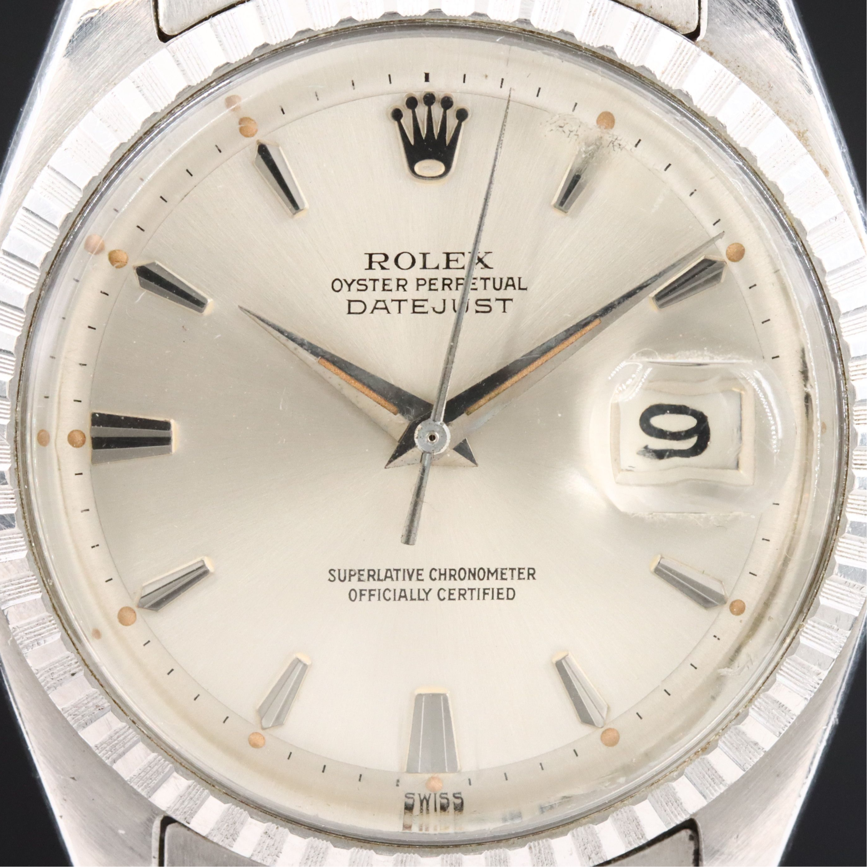 1961 Rolex Oyster Perpetual Engine Turned Bezel Stainless Steel Datejust Watch