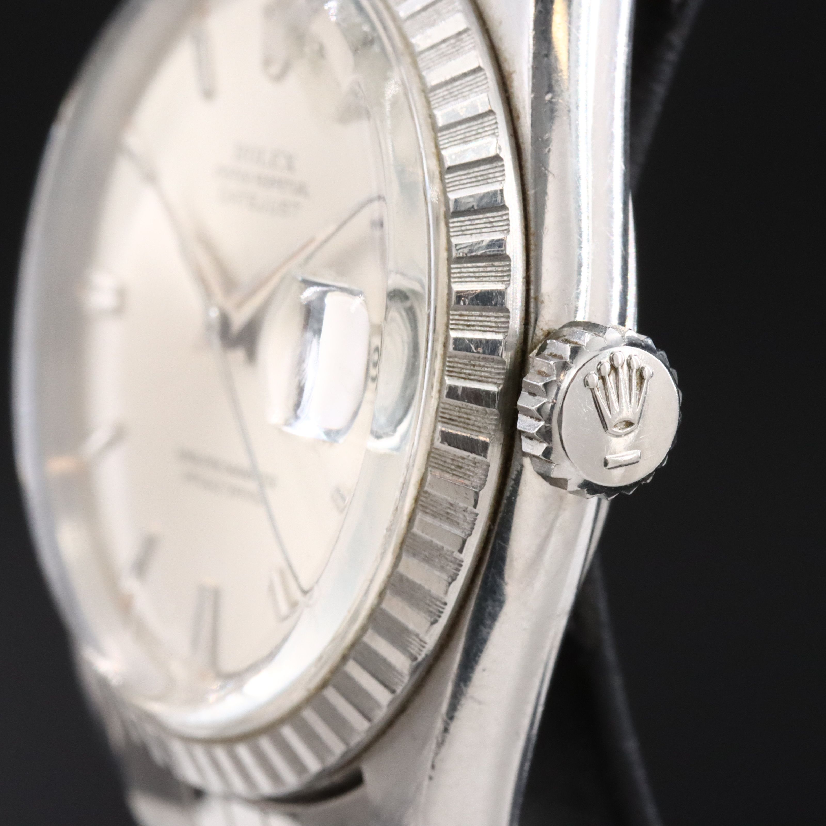 1961 Rolex Oyster Perpetual Engine Turned Bezel Stainless Steel Datejust Watch