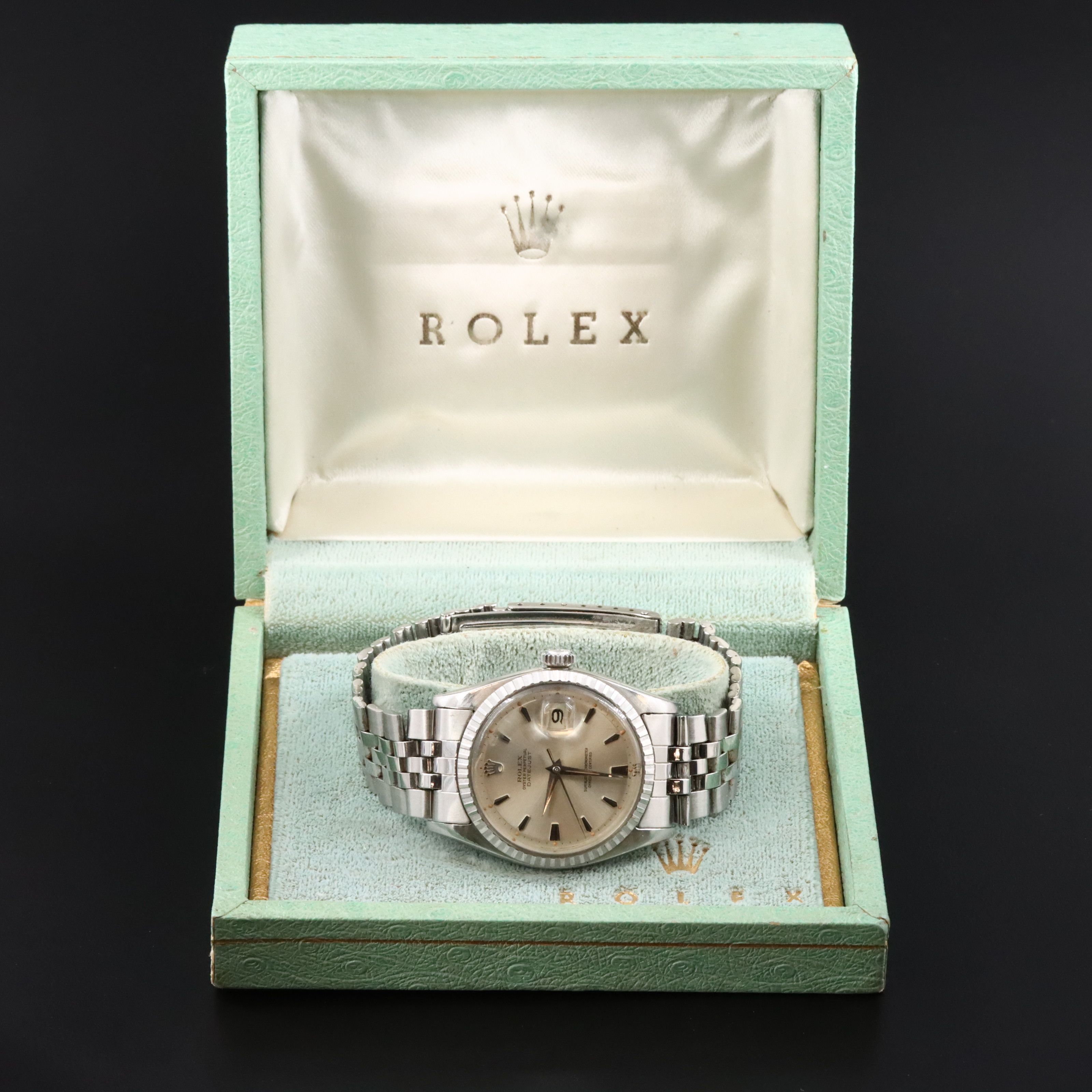 1961 Rolex Oyster Perpetual Engine Turned Bezel Stainless Steel Datejust Watch