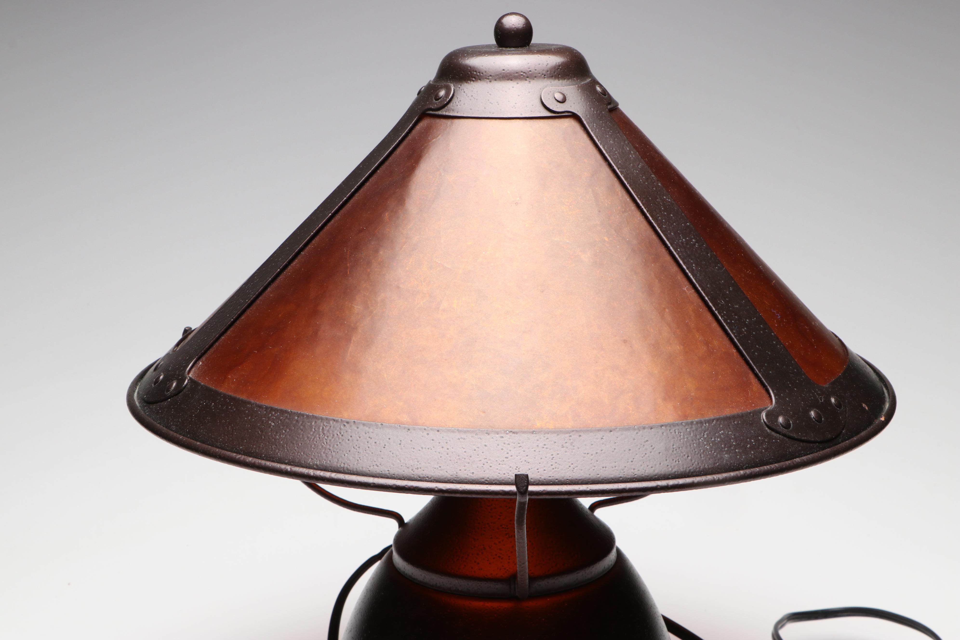 Mission Style Bronzed Metal Accent Lamp with Mica Shade