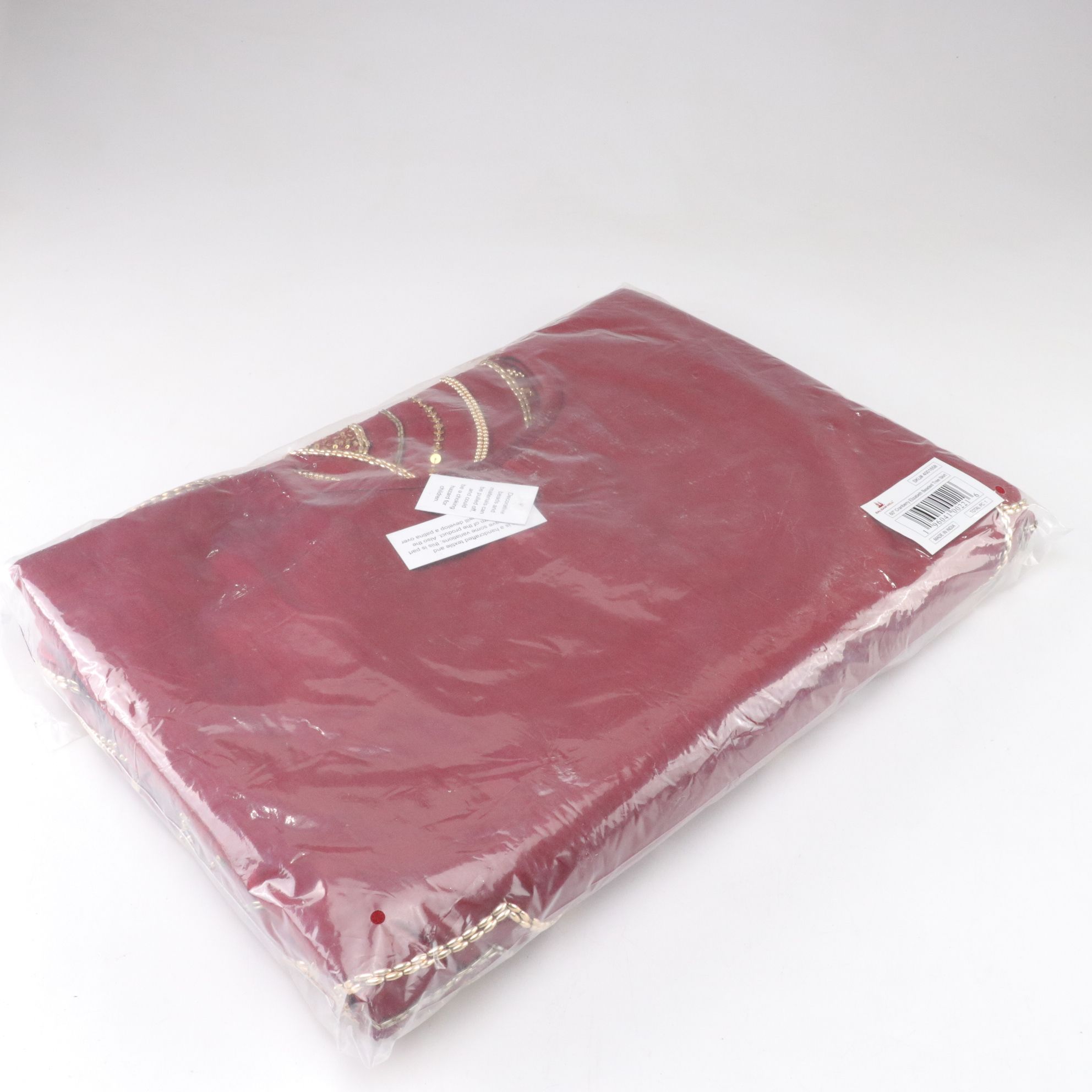 Red and Silver Pair of Sequin Tree Skirts with Embellished Glitter Ornaments