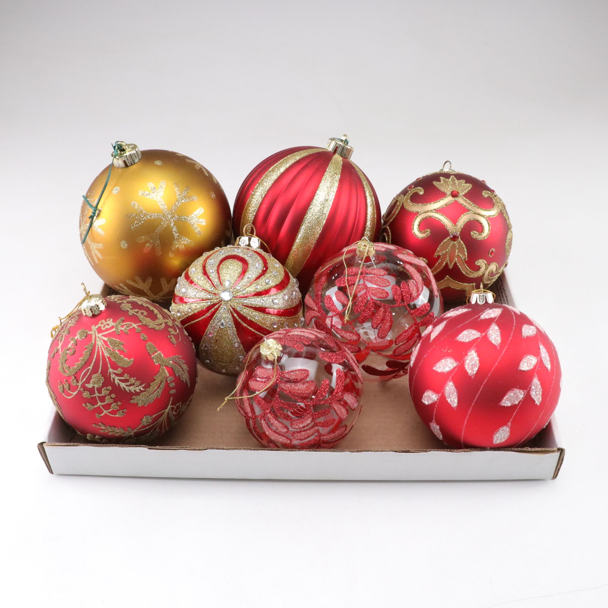 Red and Silver Pair of Sequin Tree Skirts with Embellished Glitter Ornaments
