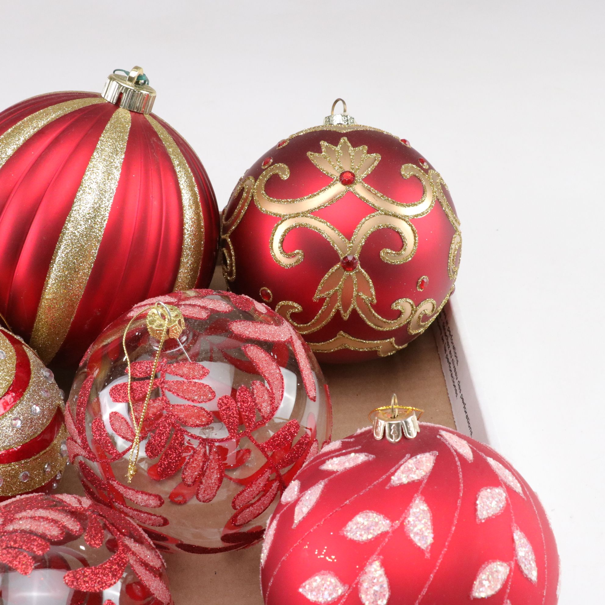 Red and Silver Pair of Sequin Tree Skirts with Embellished Glitter Ornaments