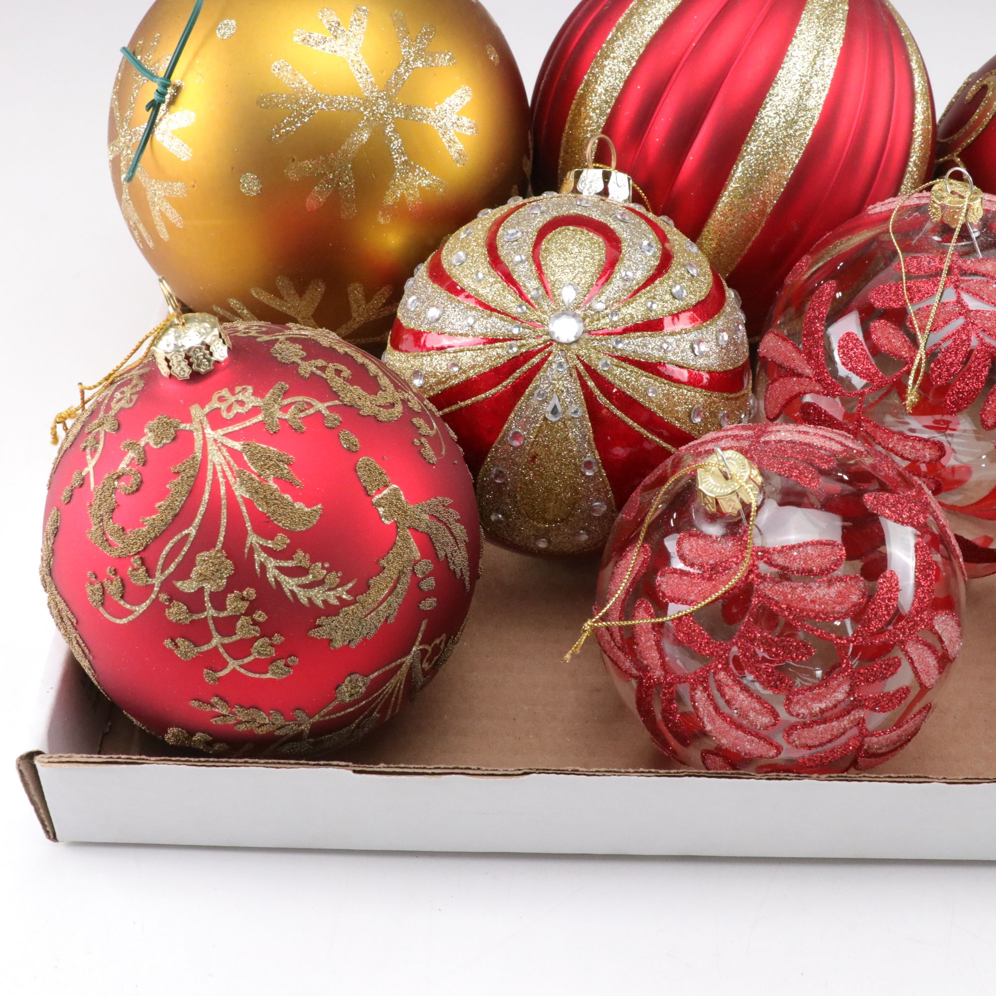 Red and Silver Pair of Sequin Tree Skirts with Embellished Glitter Ornaments