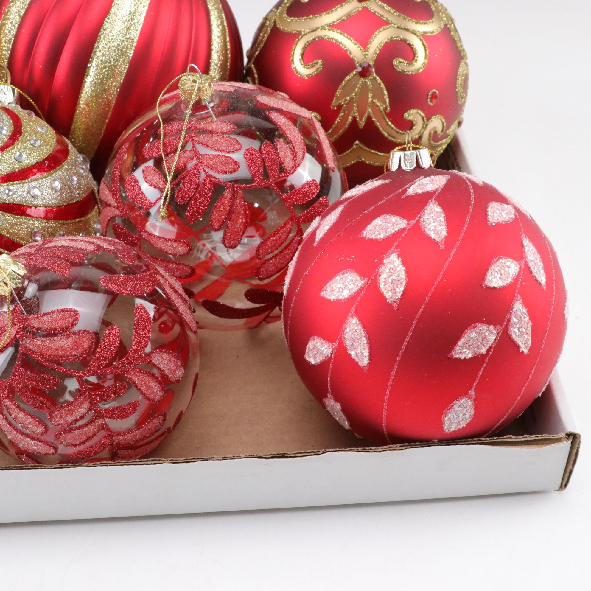 Red and Silver Pair of Sequin Tree Skirts with Embellished Glitter Ornaments