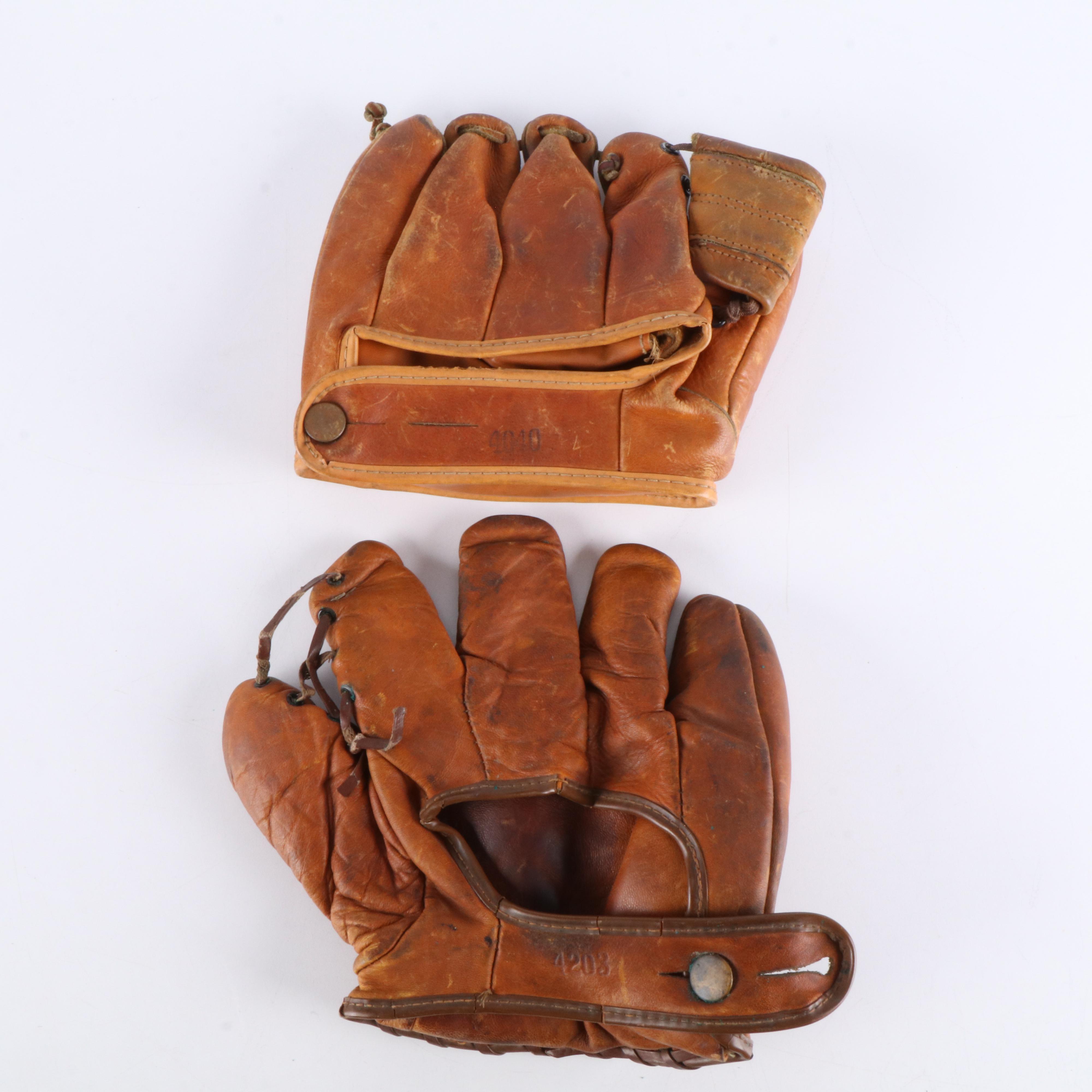 Two Vintage Leather Baseball Gloves, Joe Medwick and Gus Bell Models, 1940s-50s
