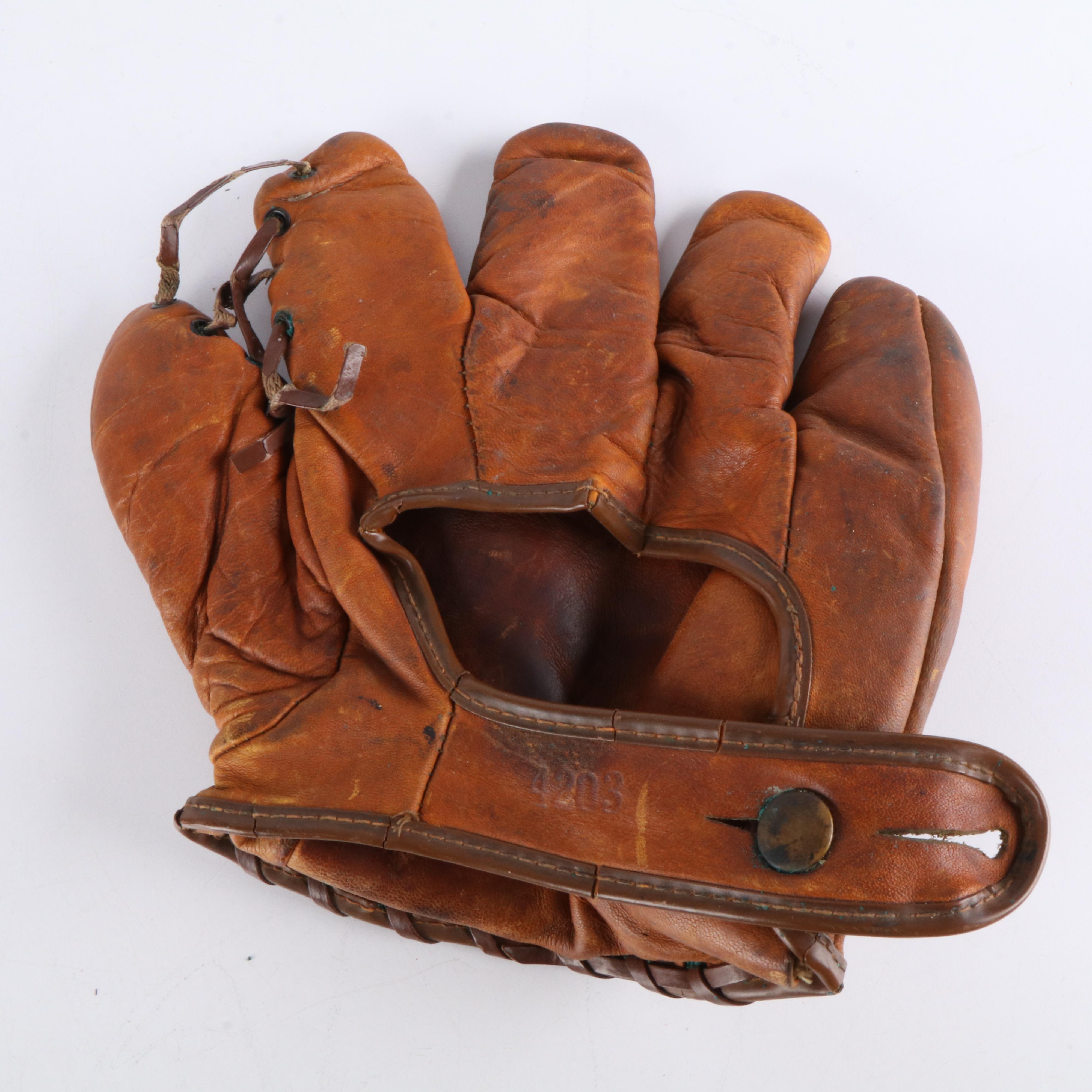 Two Vintage Leather Baseball Gloves, Joe Medwick and Gus Bell Models, 1940s-50s