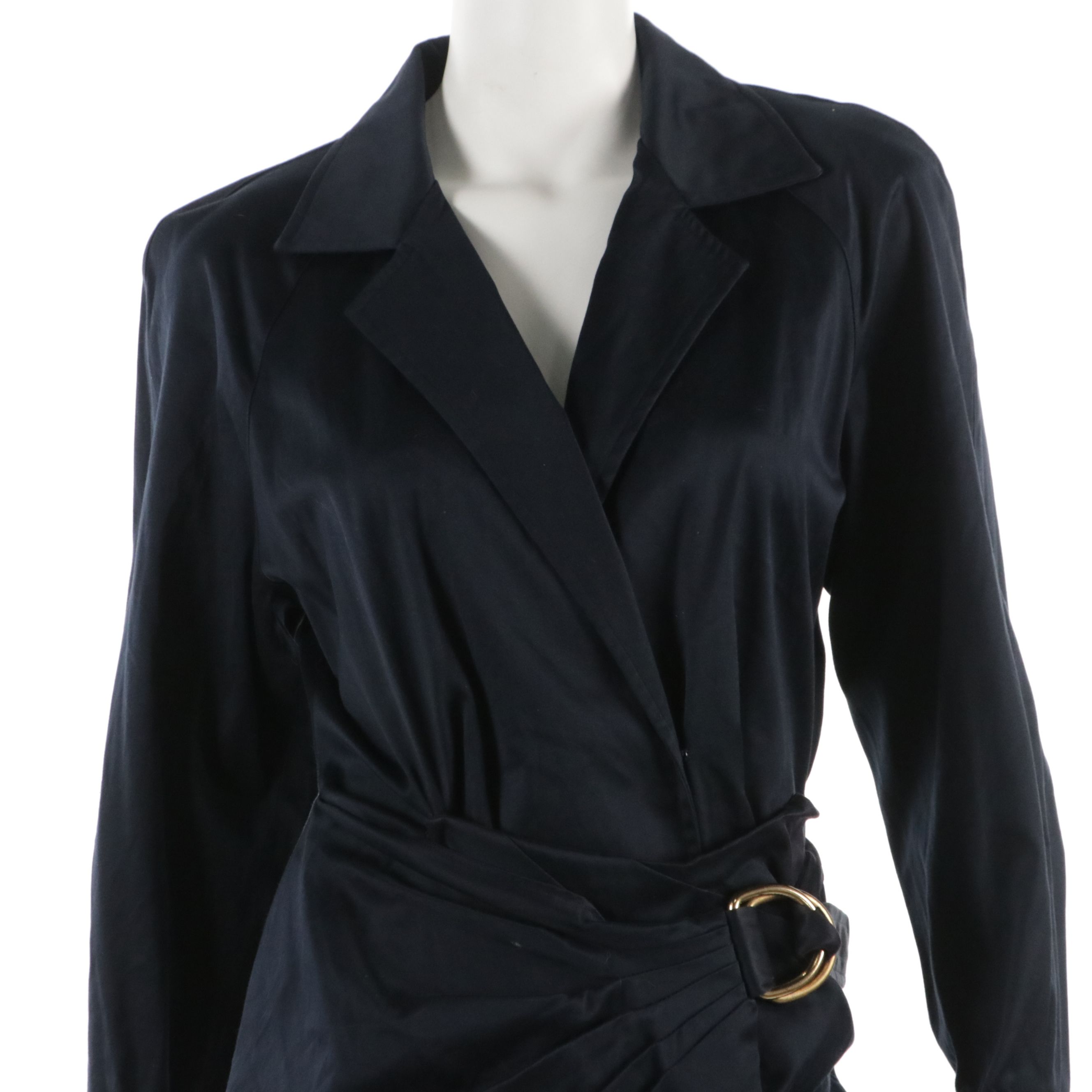 Anne Klein Wrap Shirt Dress in Navy Blue Cotton