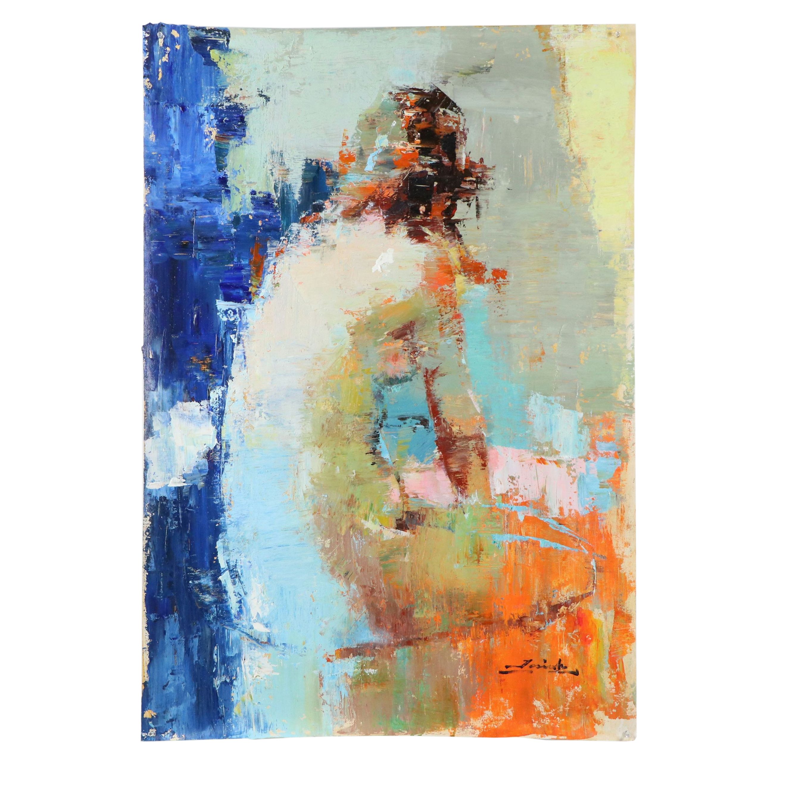 Figural Oil Painting of Impressionistic Nude, 21st Century
