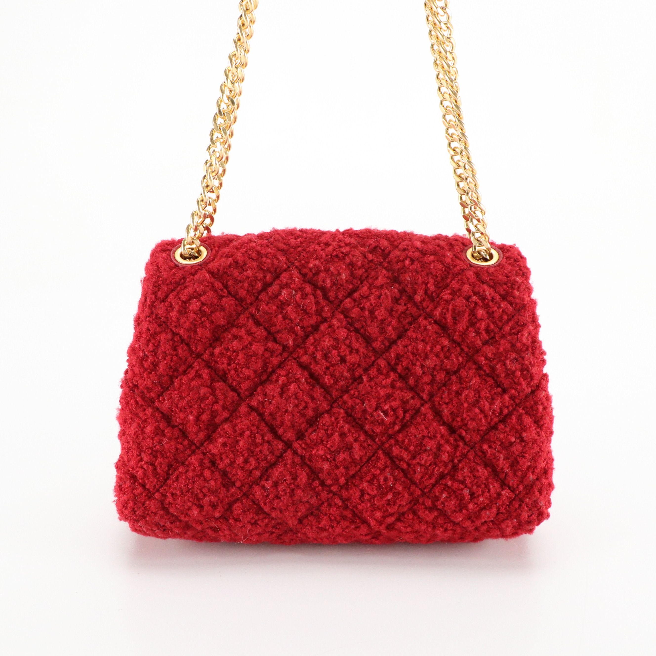 Tory Burch Willa Bouclé "Teddy Bear" Small Shoulder Bag in Pomegranate Red