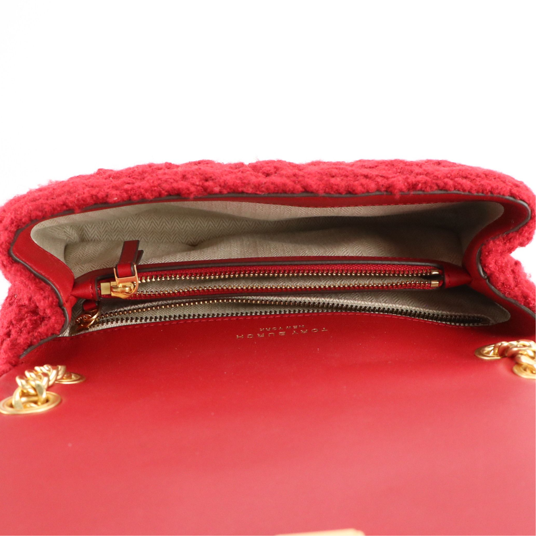Tory Burch Willa Bouclé "Teddy Bear" Small Shoulder Bag in Pomegranate Red