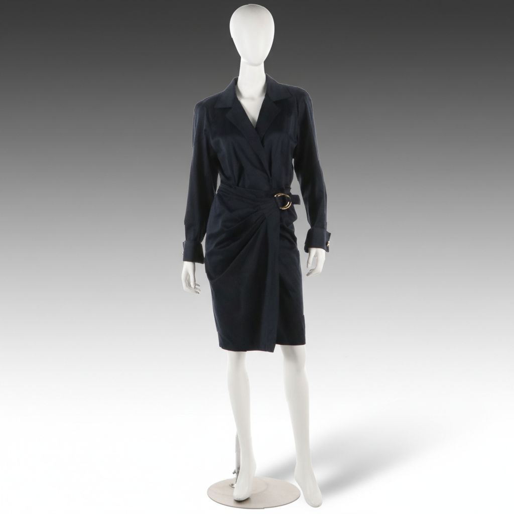 Anne Klein Wrap Shirt Dress in Navy Blue Cotton