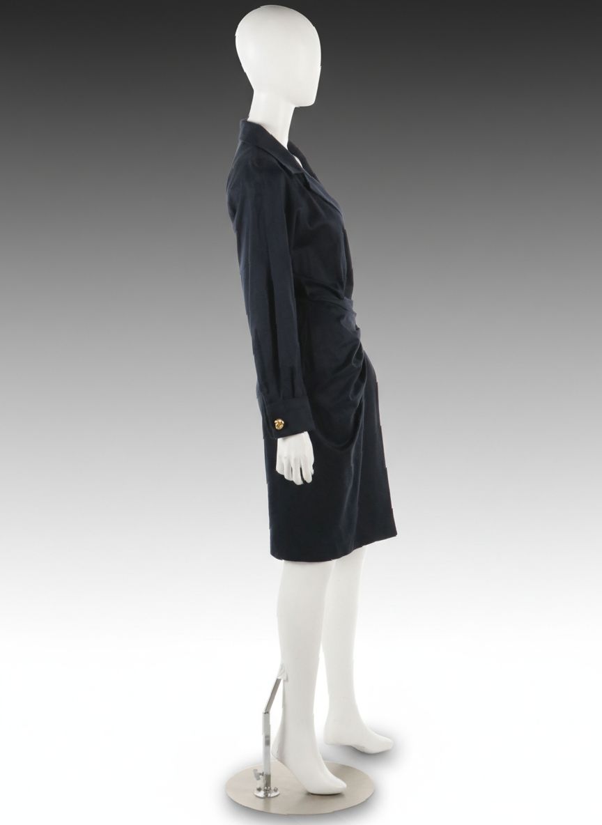 Anne Klein Wrap Shirt Dress in Navy Blue Cotton