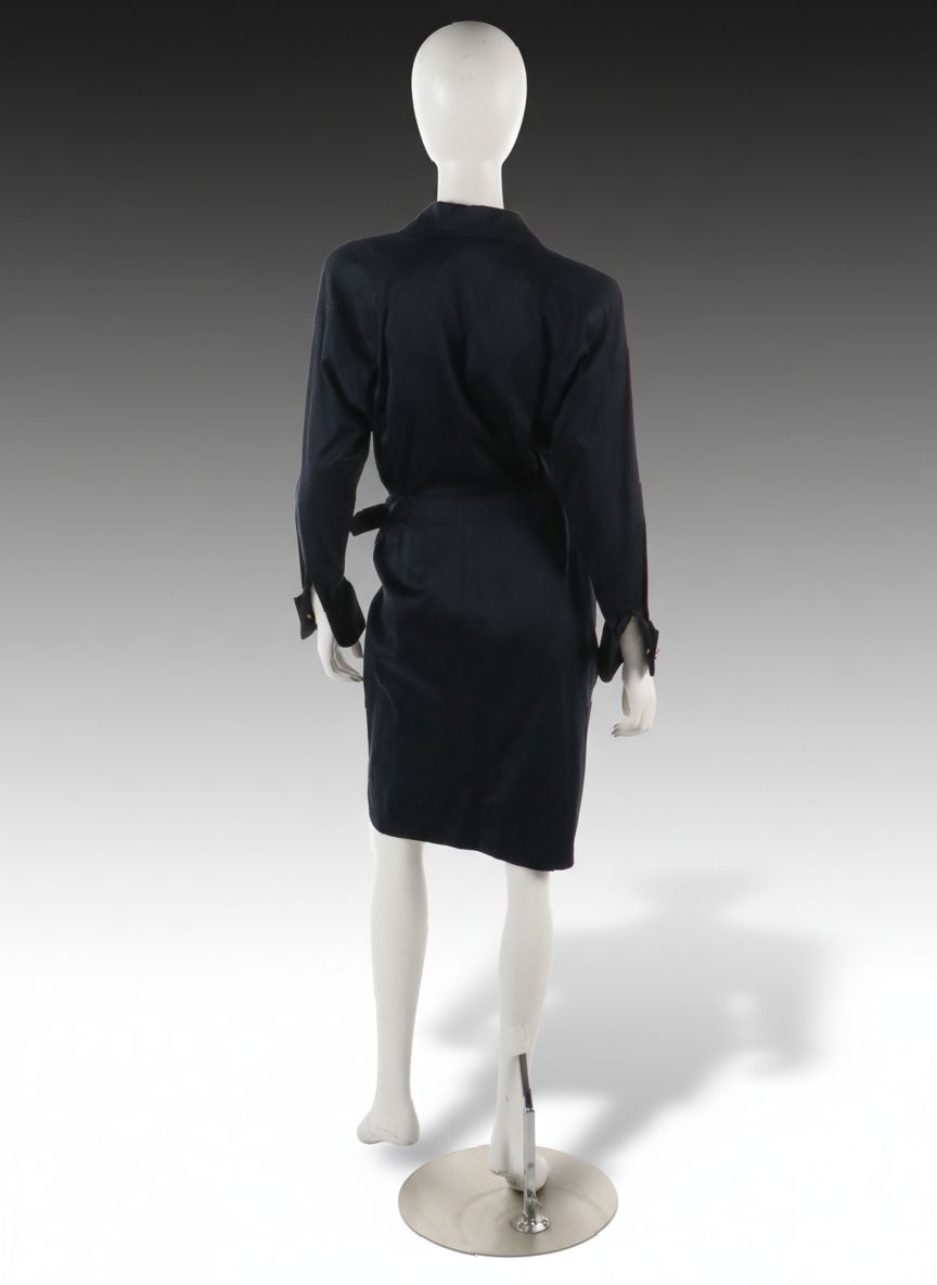 Anne Klein Wrap Shirt Dress in Navy Blue Cotton