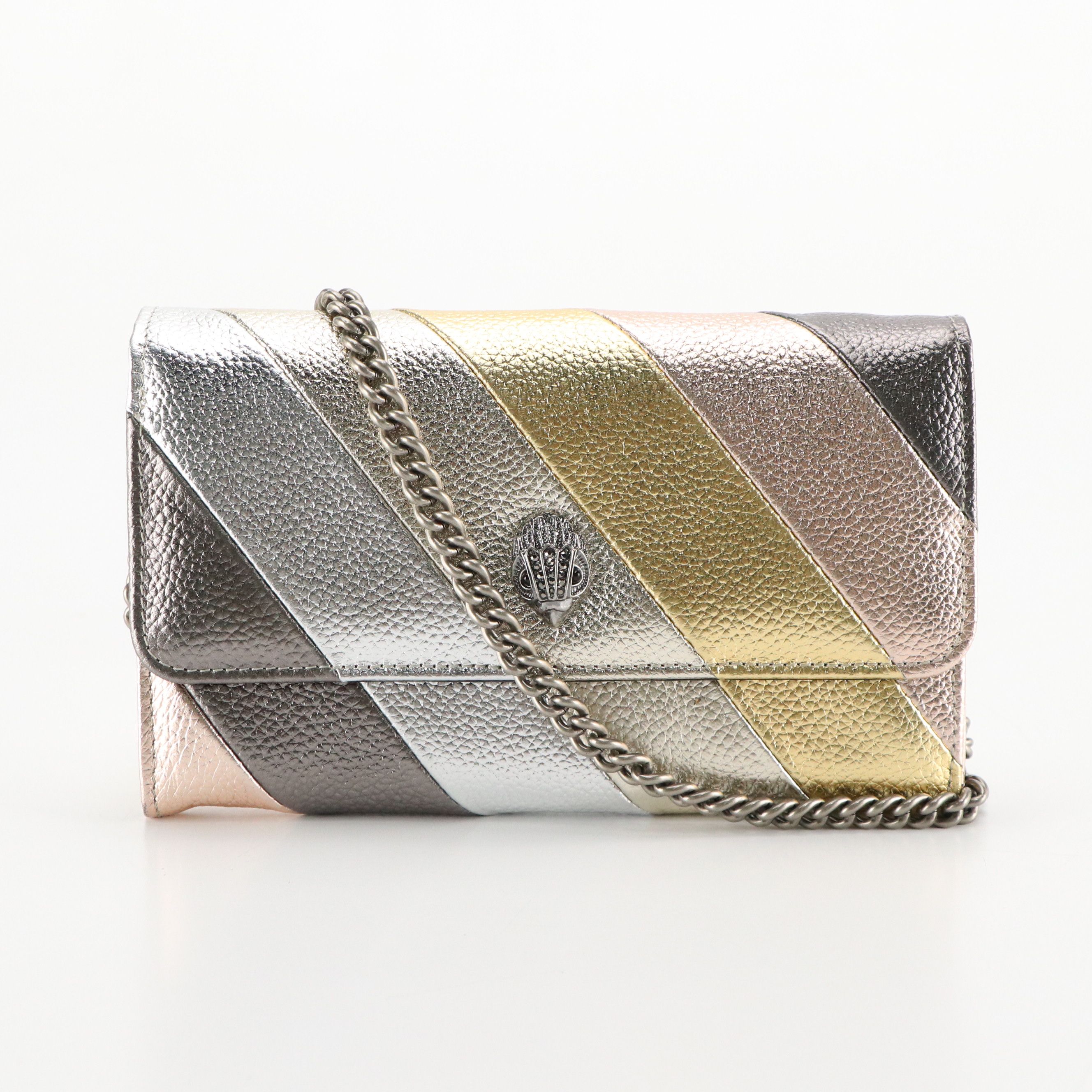 Kurt Geiger Metallic Stripe Grain Leather Kensington Chain Wallet with Tag
