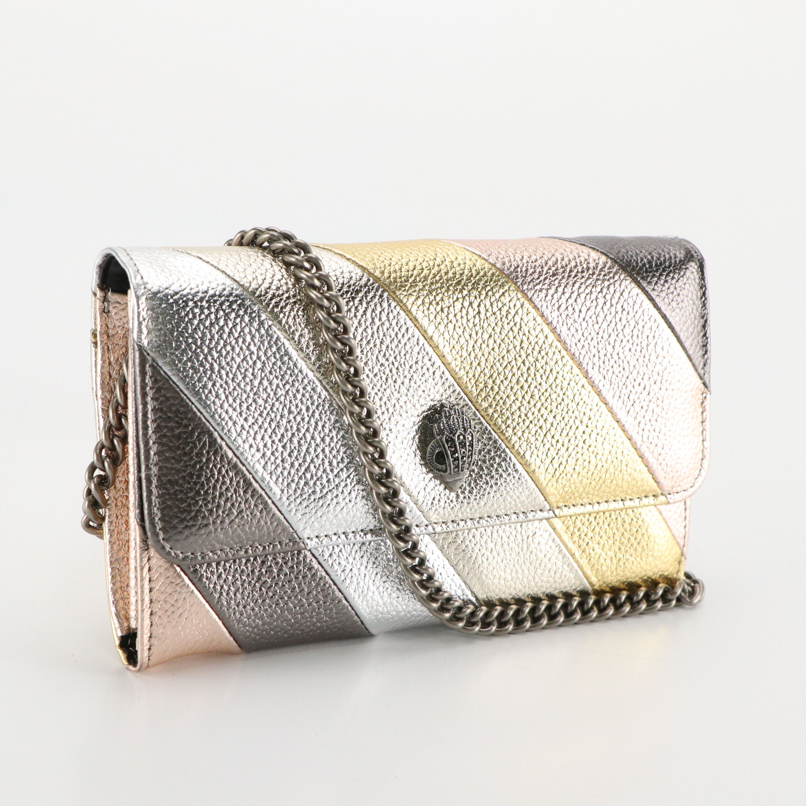Kurt Geiger Metallic Stripe Grain Leather Kensington Chain Wallet with Tag