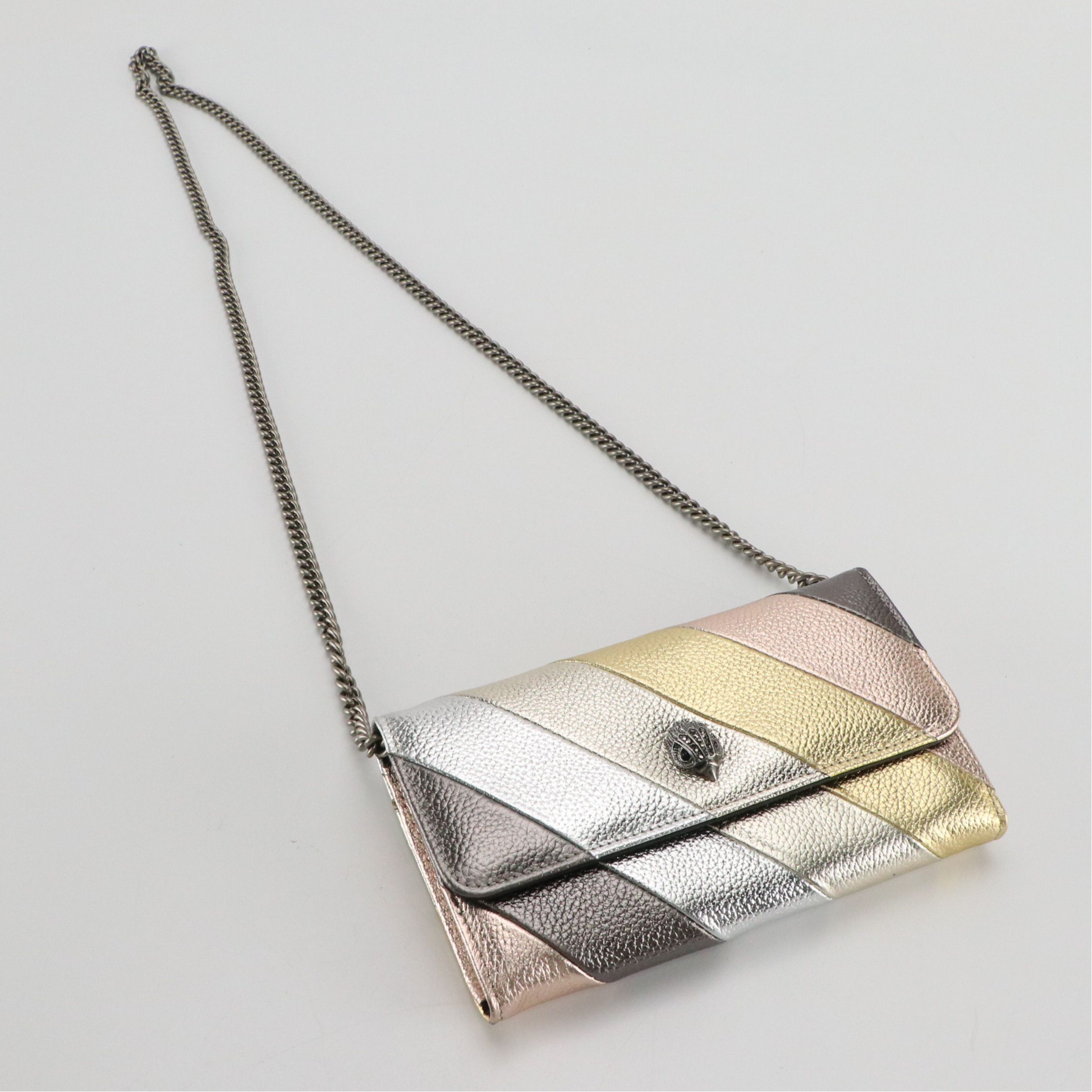 Kurt Geiger Metallic Stripe Grain Leather Kensington Chain Wallet with Tag