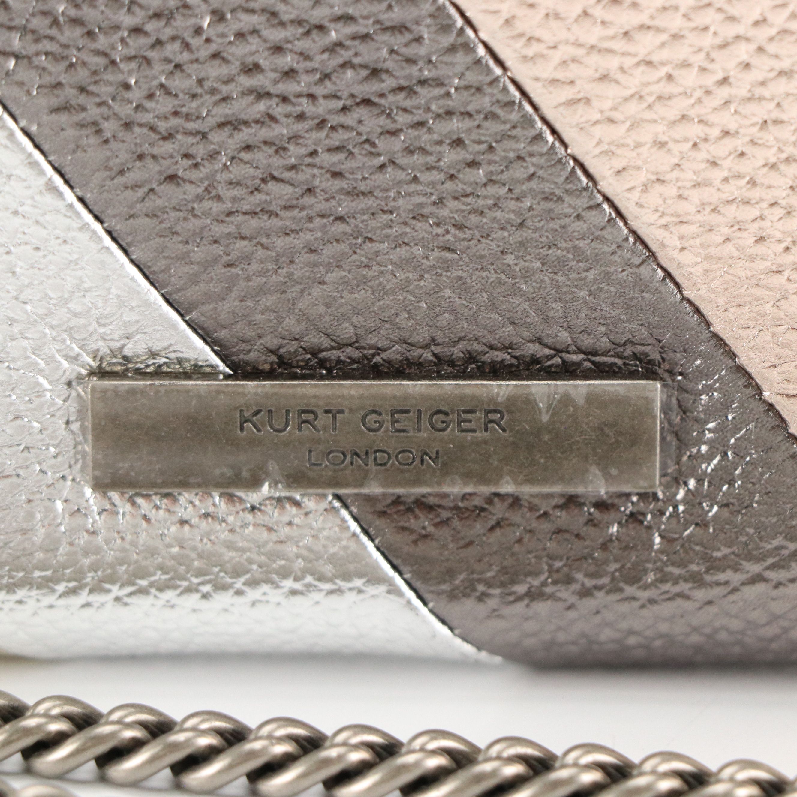 Kurt Geiger Metallic Stripe Grain Leather Kensington Chain Wallet with Tag